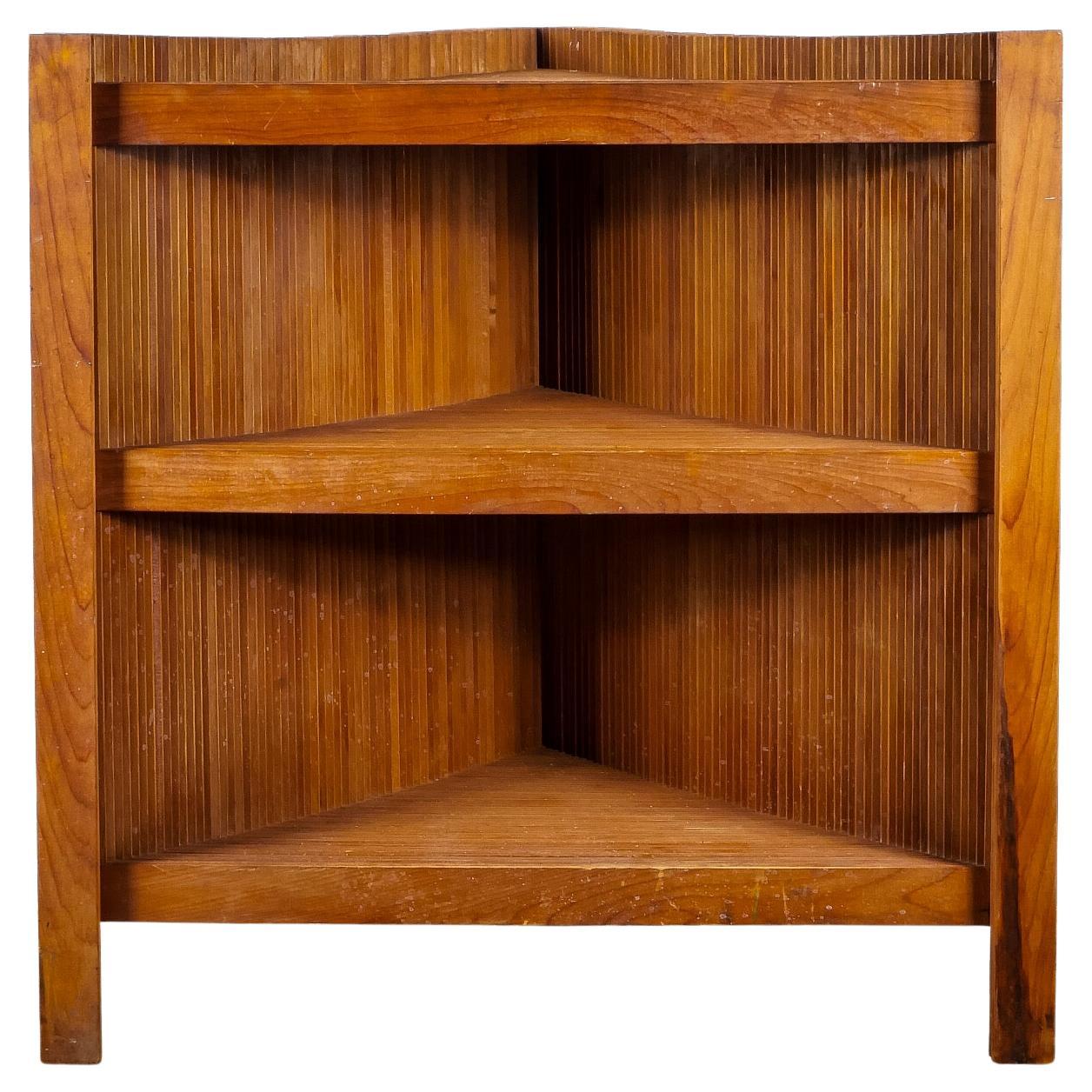 Hand-Crafted Folk Art Slatted Wood Corner Shelf For Sale