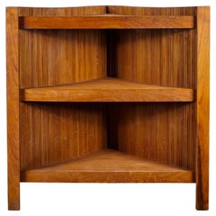 Hand-Crafted Folk Art Slatted Wood Corner Shelf