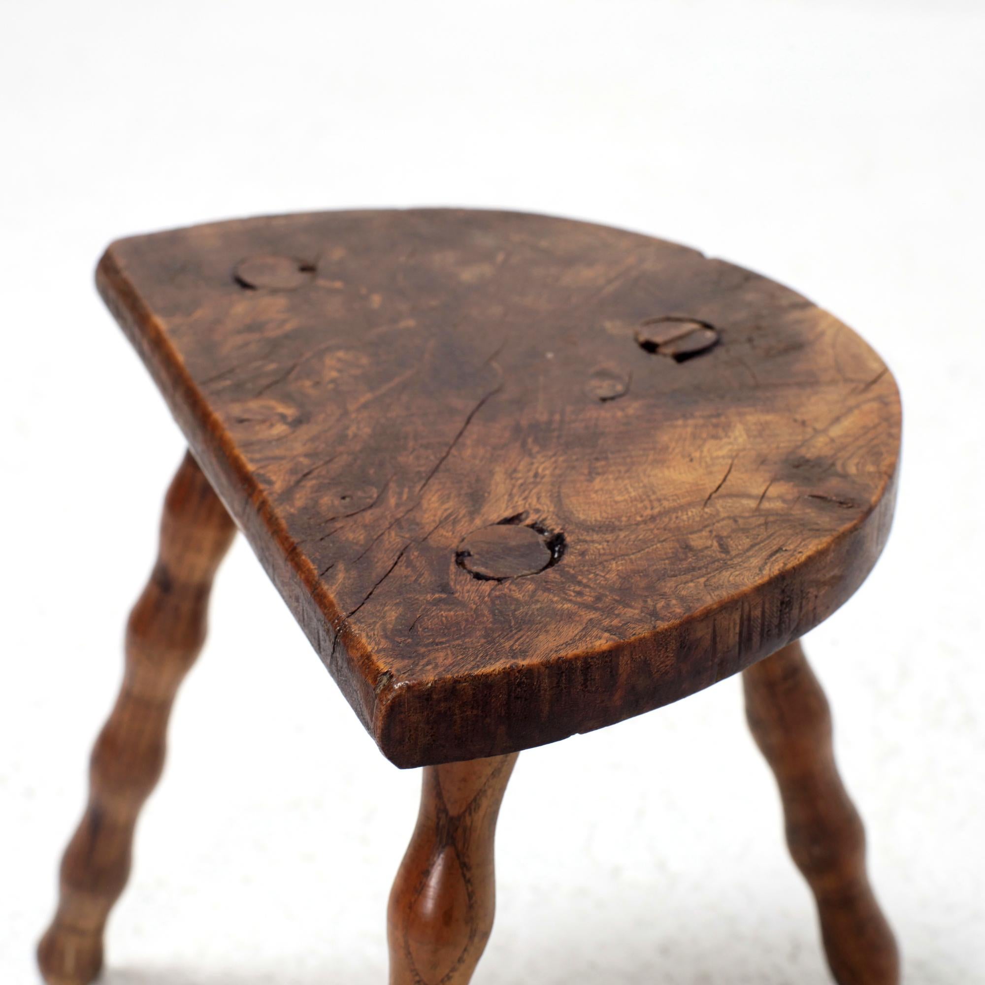 Hand Crafted French Brutalist Rustic Tripod Stool For Sale 4