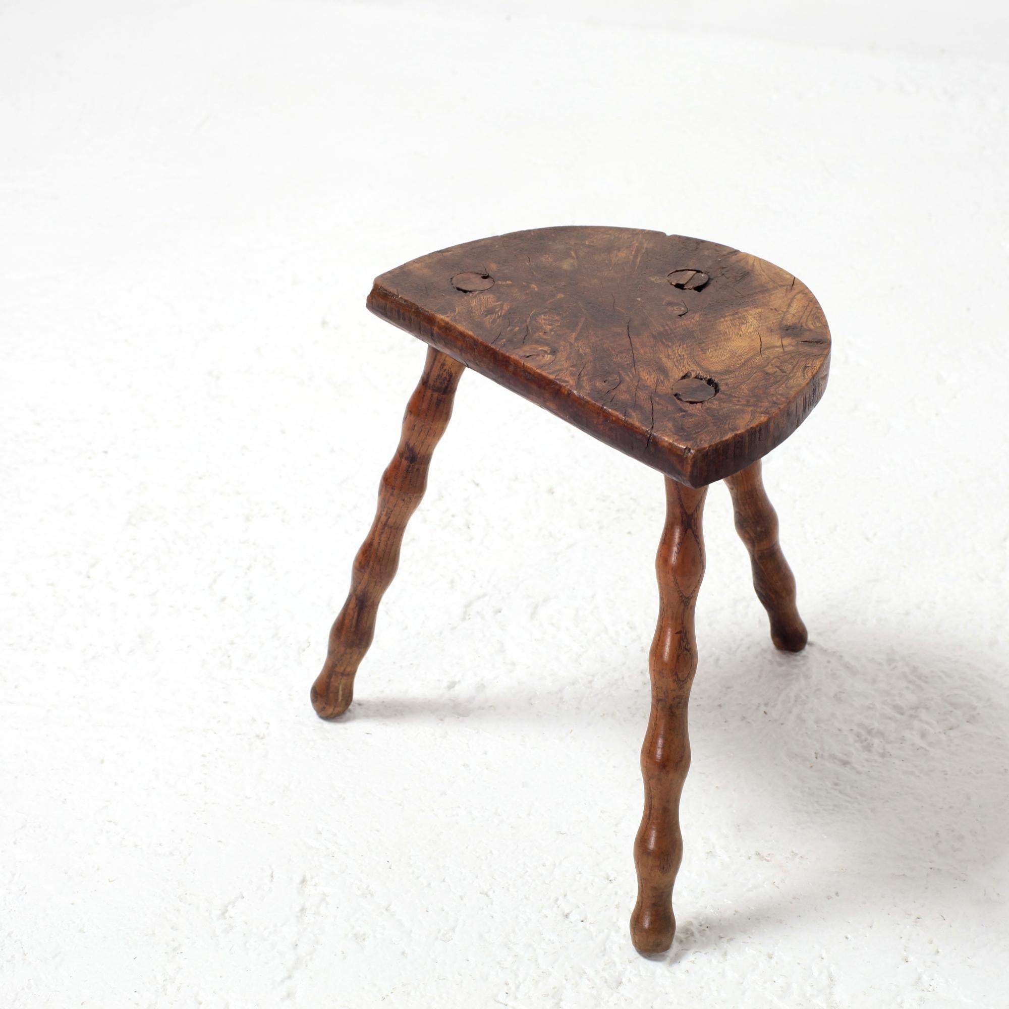 Hand Crafted French Brutalist Rustic Tripod Stool For Sale 5
