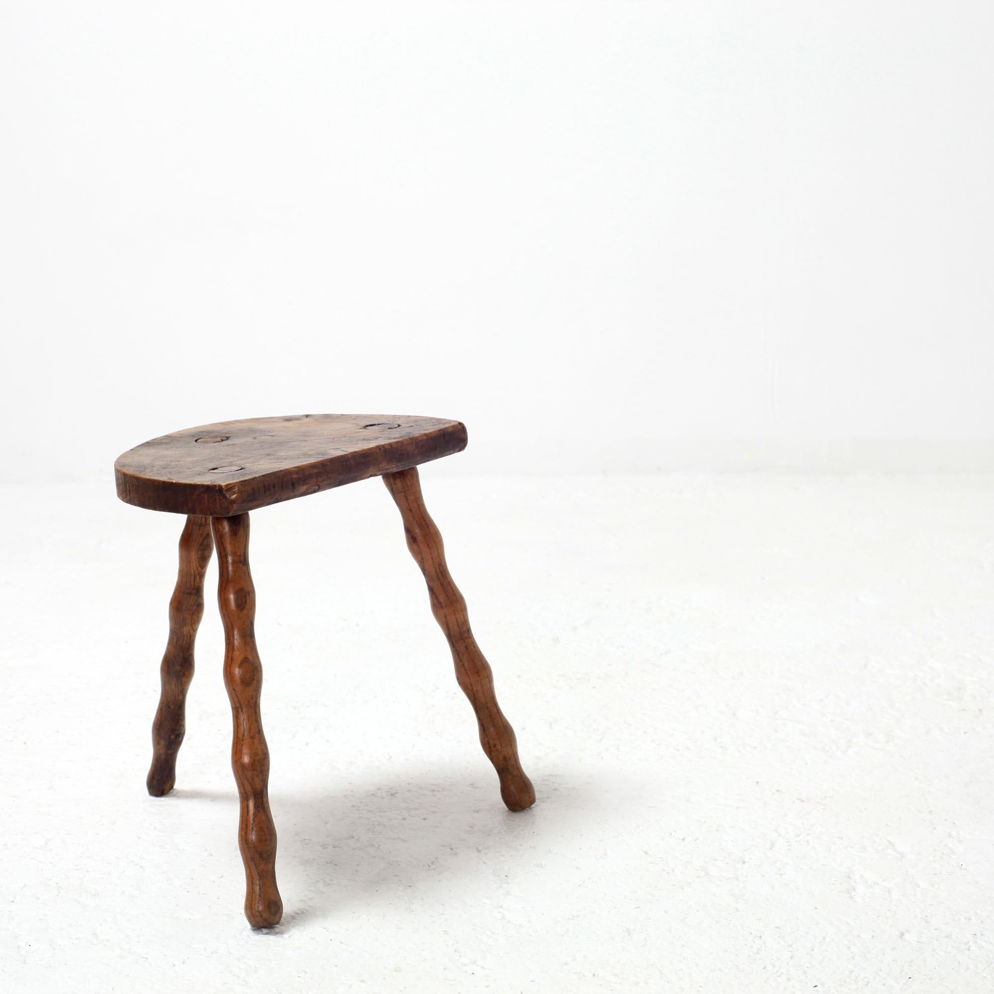 Hand Crafted French Brutalist Rustic Tripod Stool For Sale 7