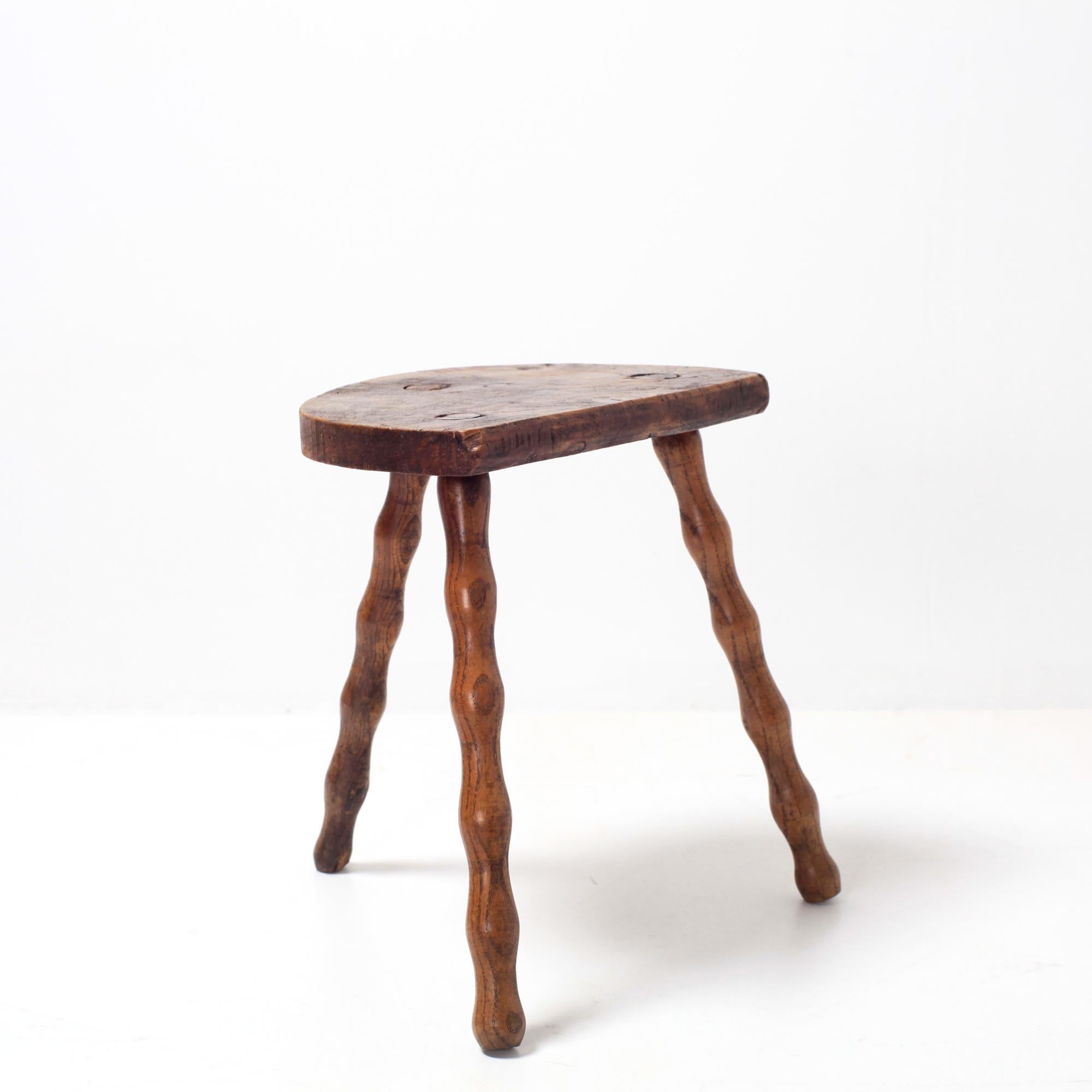 Arts and Crafts Hand Crafted French Brutalist Rustic Tripod Stool For Sale