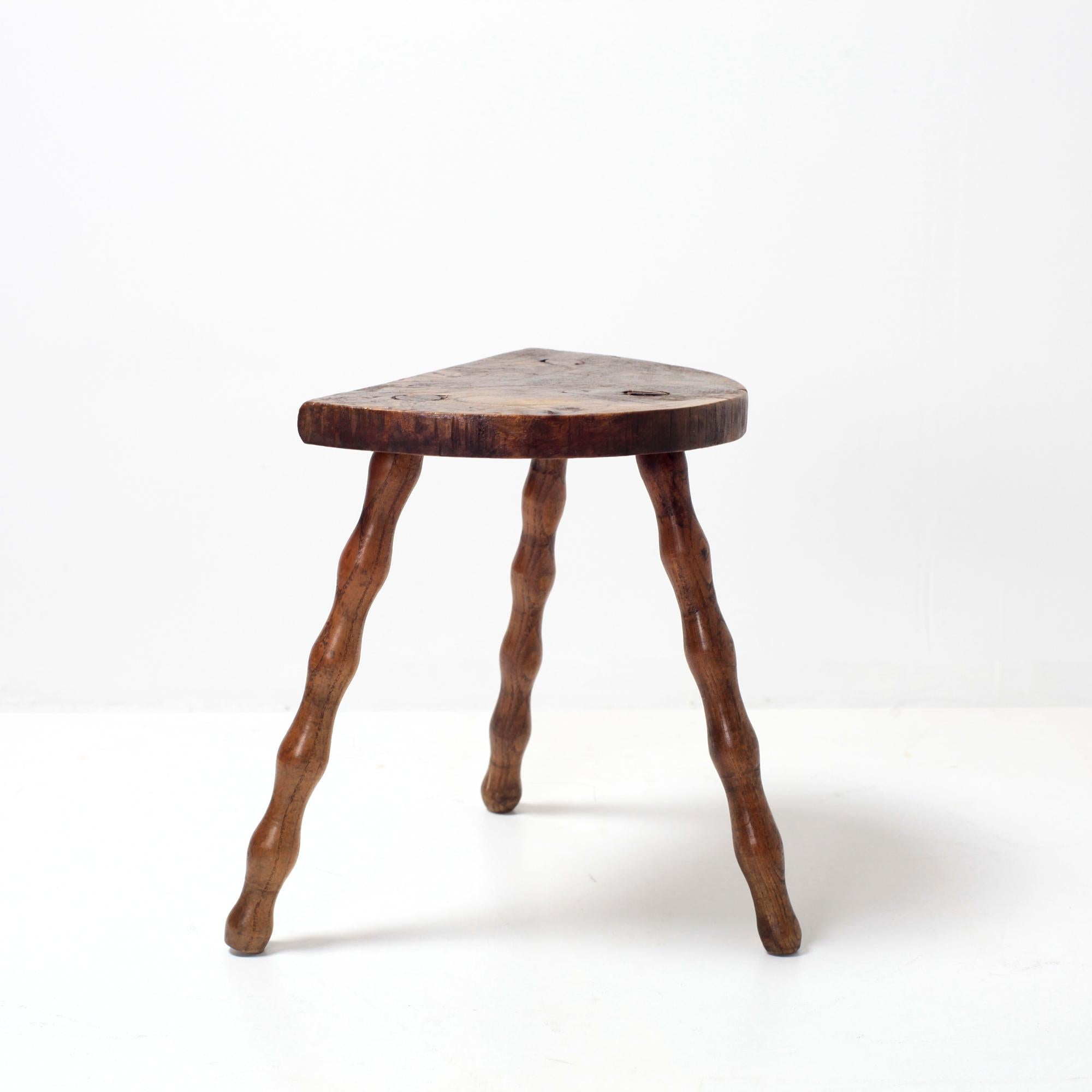 Mid-20th Century Hand Crafted French Brutalist Rustic Tripod Stool For Sale