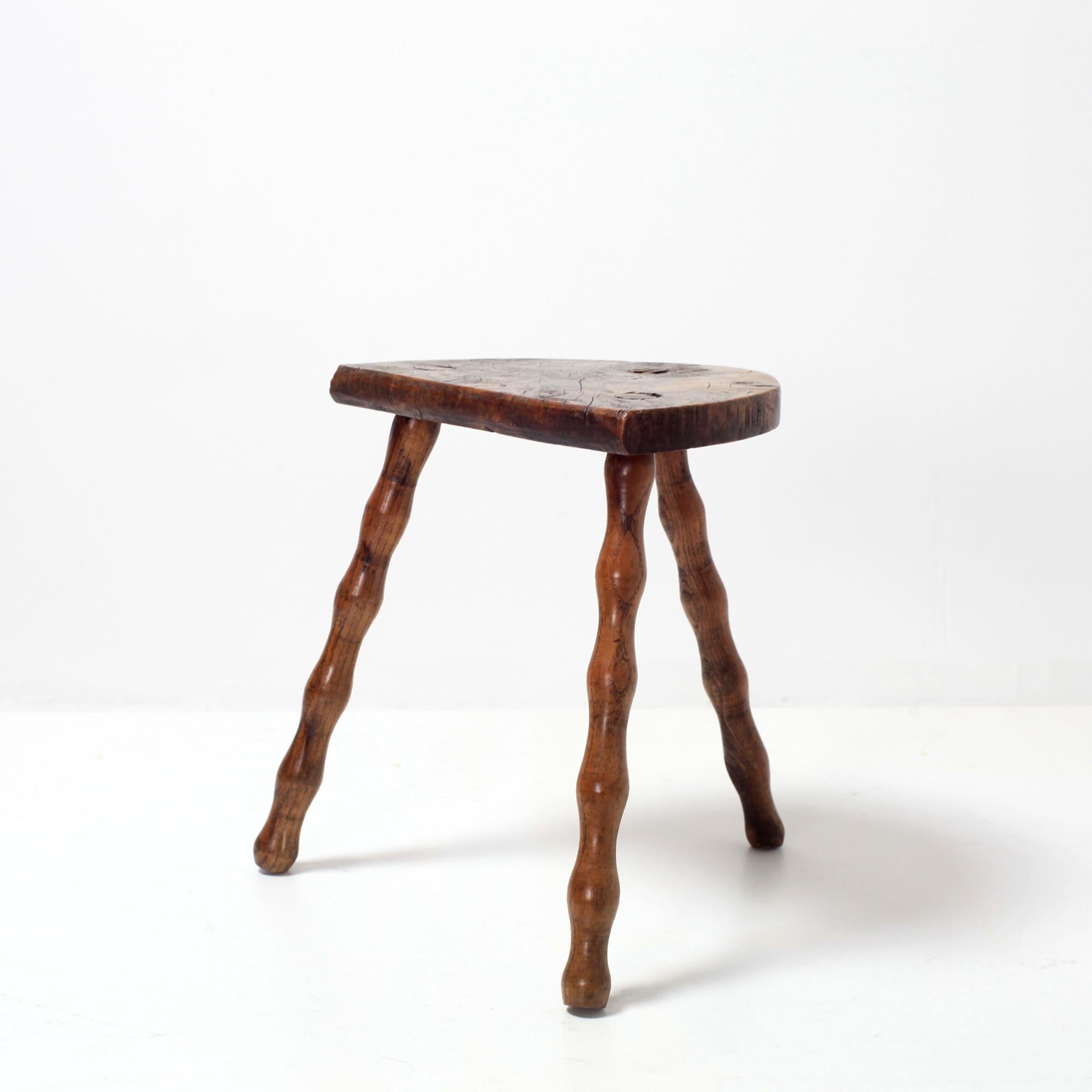 Hand Crafted French Brutalist Rustic Tripod Stool For Sale 1