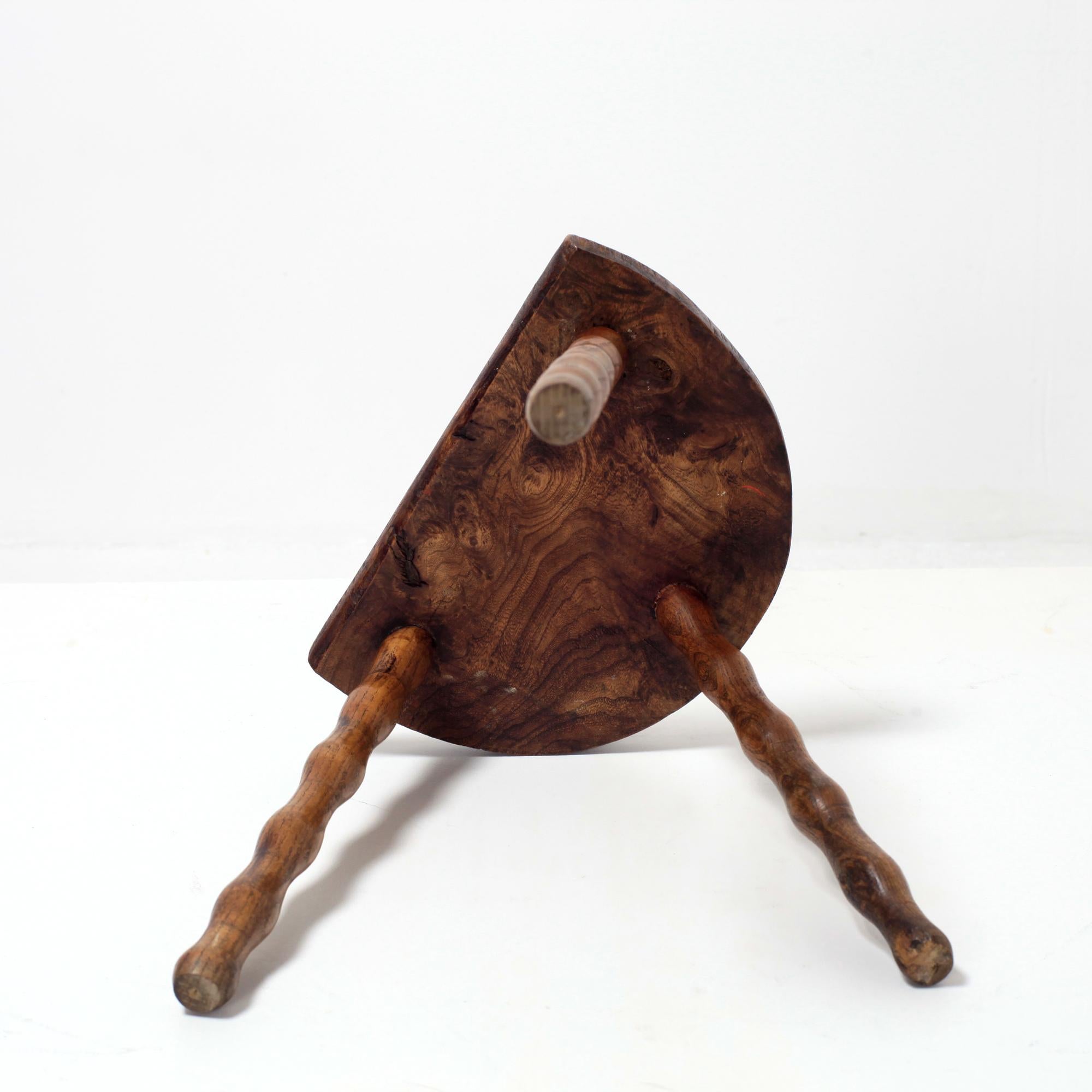 Hand Crafted French Brutalist Rustic Tripod Stool For Sale 2