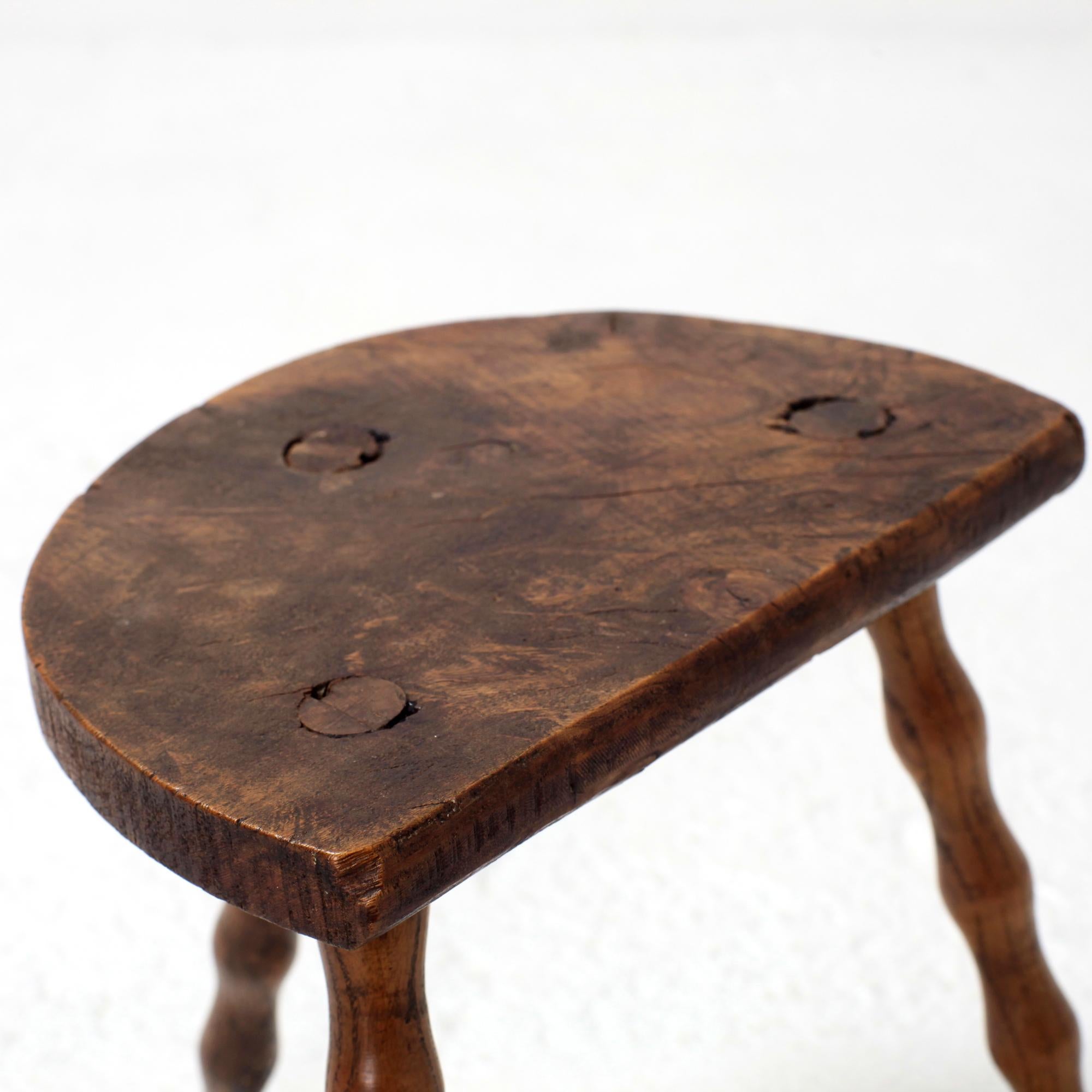 Hand Crafted French Brutalist Rustic Tripod Stool For Sale 3