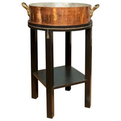 Handcrafted French Copper and Brass Pot with Custom Made Stand