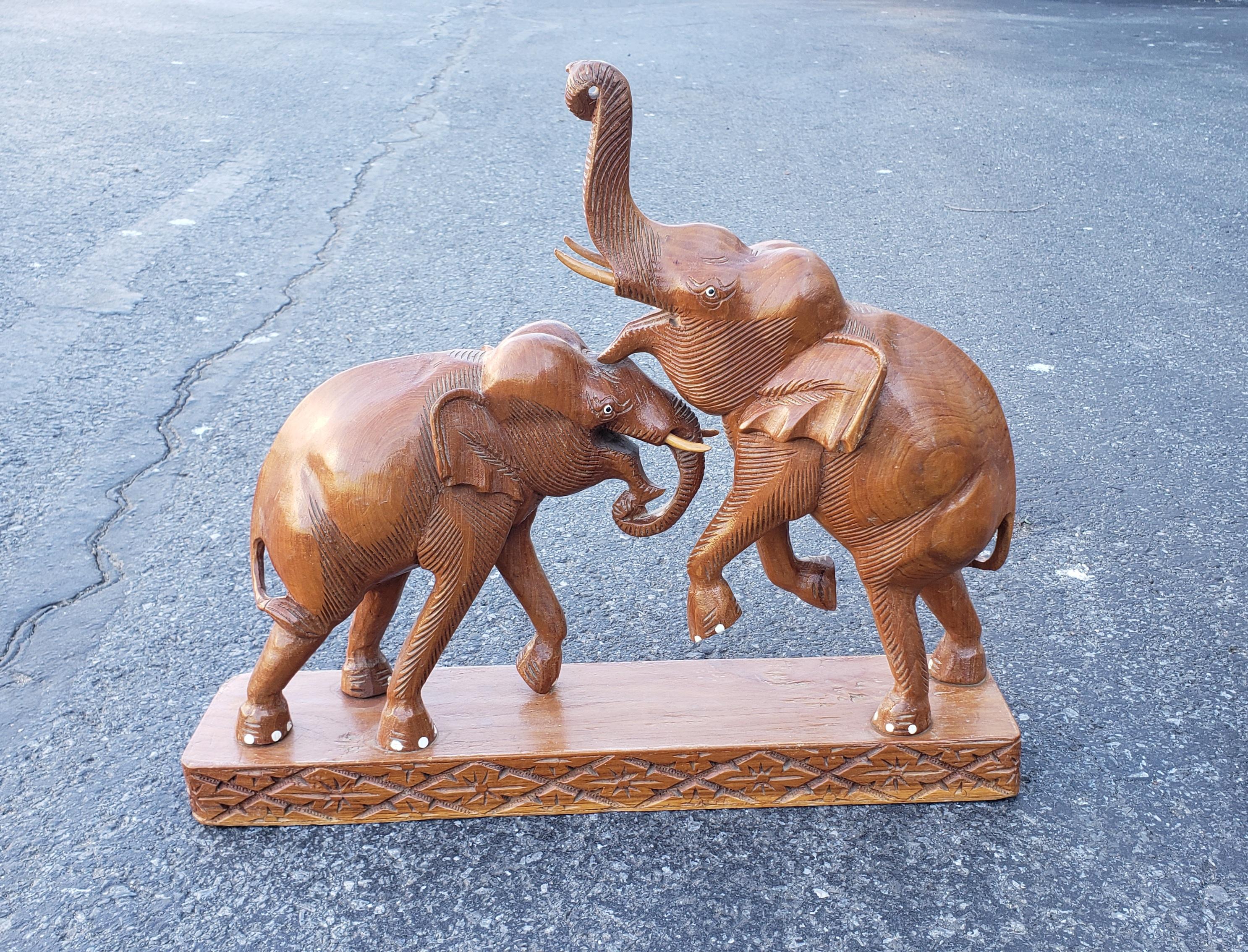 Handcrafted Fruitwood Elephant Figurals In Good Condition For Sale In Germantown, MD