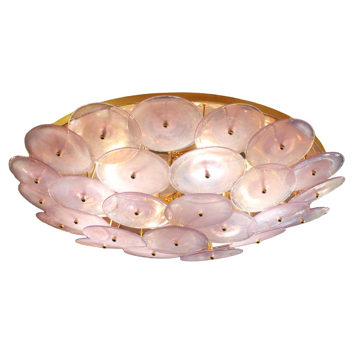 Custom Hand Crafted Murano Glass Disc Flush Mount