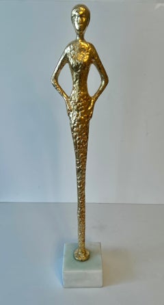 Hand Crafted Gold Leafed Female Figure in the Style of Giacometti