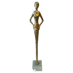 Hand Crafted Gold Leafed Female Figure in the Style of Giacometti