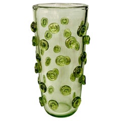 Hand Crafted Green Murano Glass Dot Vase 2024