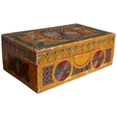 Hand-Crafted, Hand Carved & Hand Painted Arts and Crafts Box w. Stylized Flowers