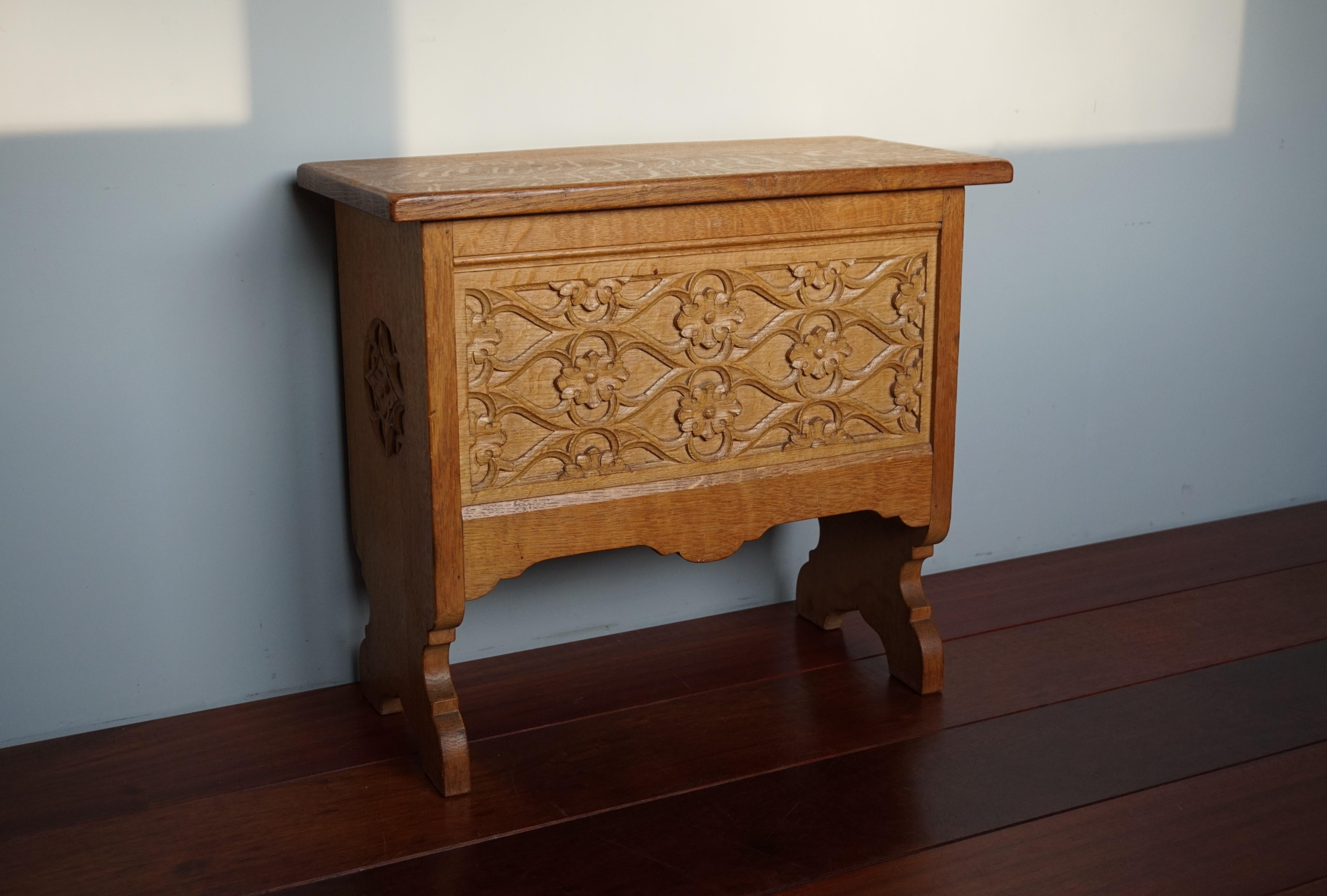 Hand-Crafted Handcrafted & Hand Carved Rare Gothic Revival Stool and Magazine Stand into One