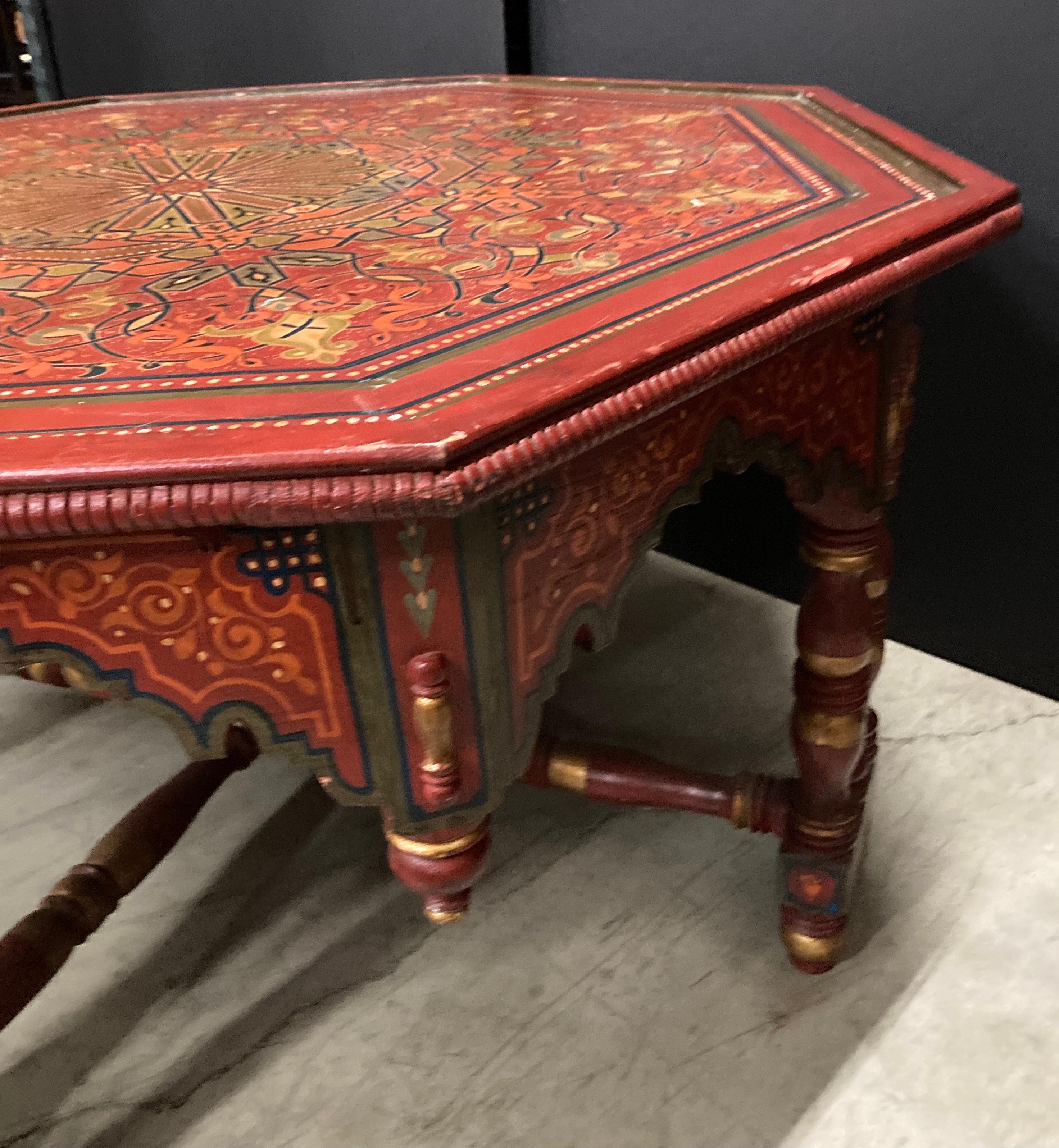 Hand-crafted Hand-Painted Red Octagonal Moroccan Coffee Table 2