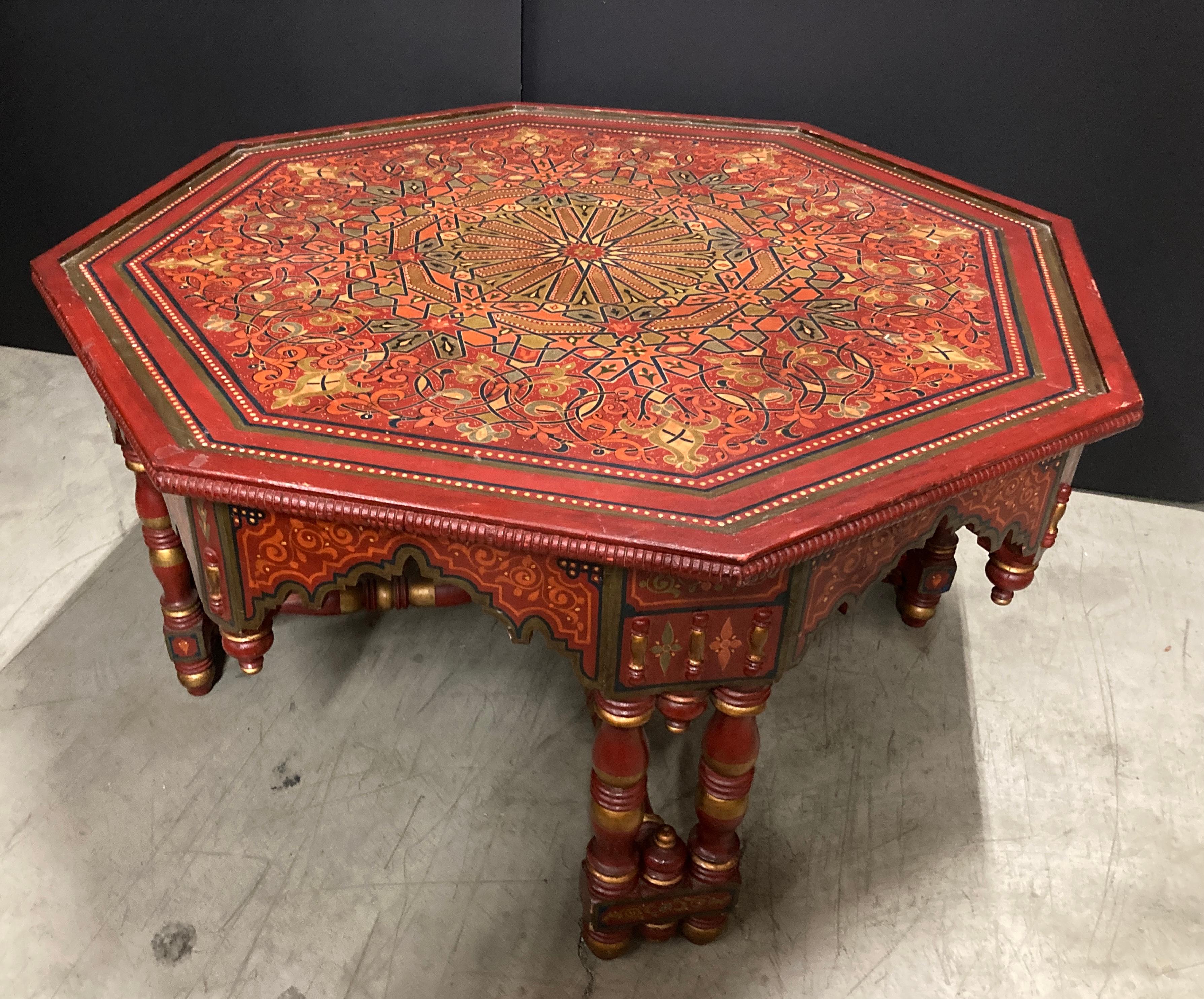 Hand-crafted Hand-Painted Red Octagonal Moroccan Coffee Table 3