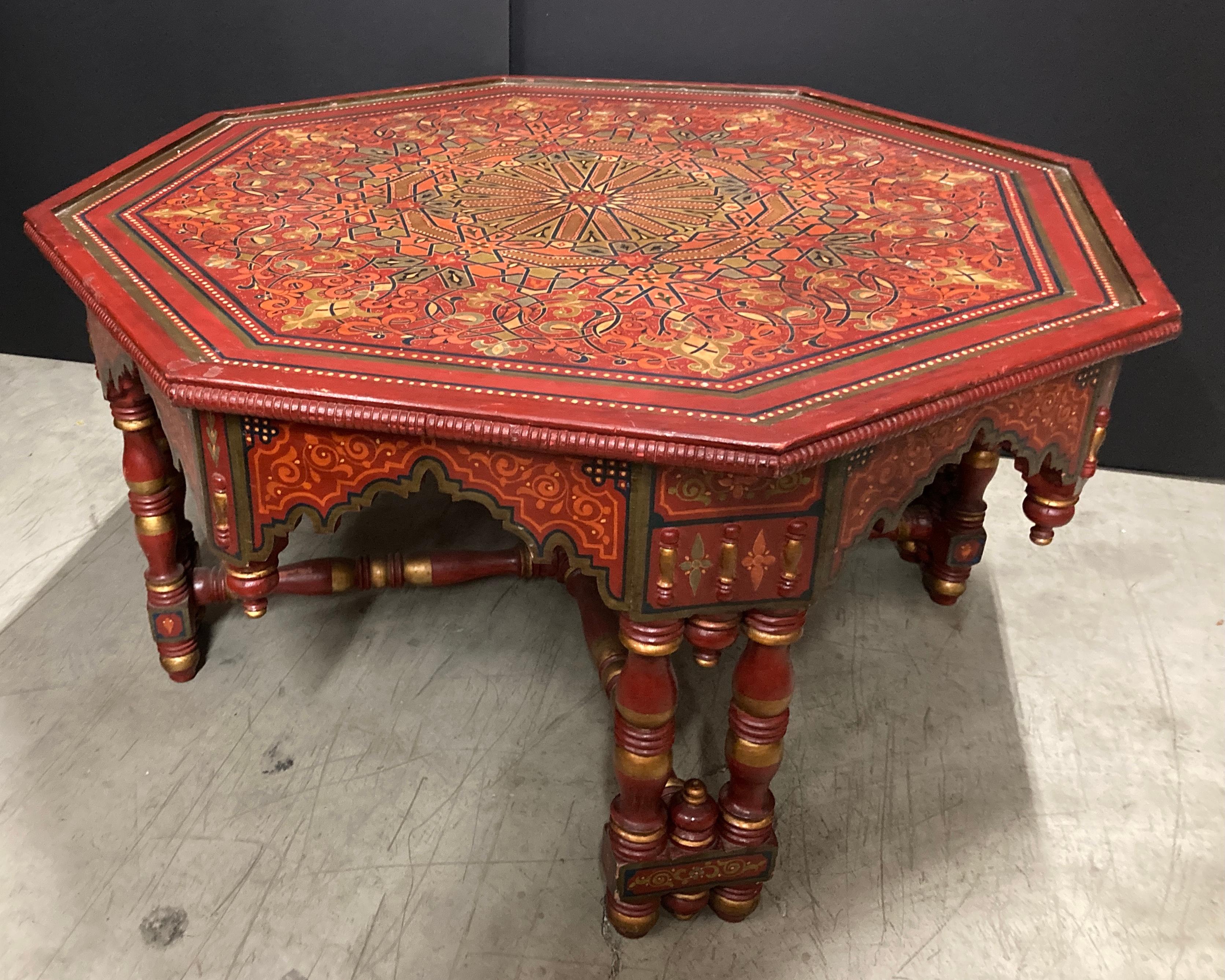 Hand-crafted Hand-Painted Red Octagonal Moroccan Coffee Table 4