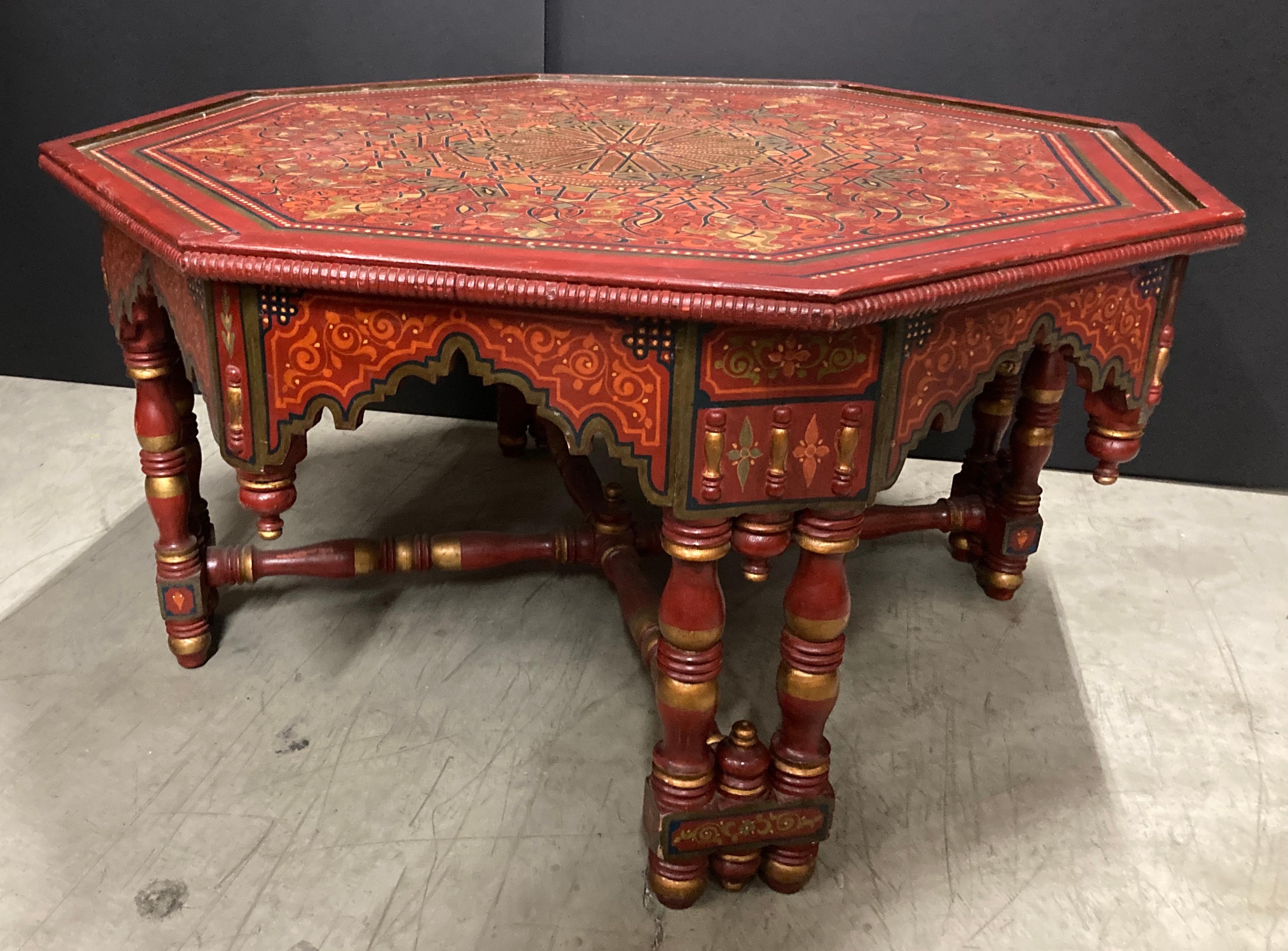 Hand-crafted Hand-Painted Red Octagonal Moroccan Coffee Table 5