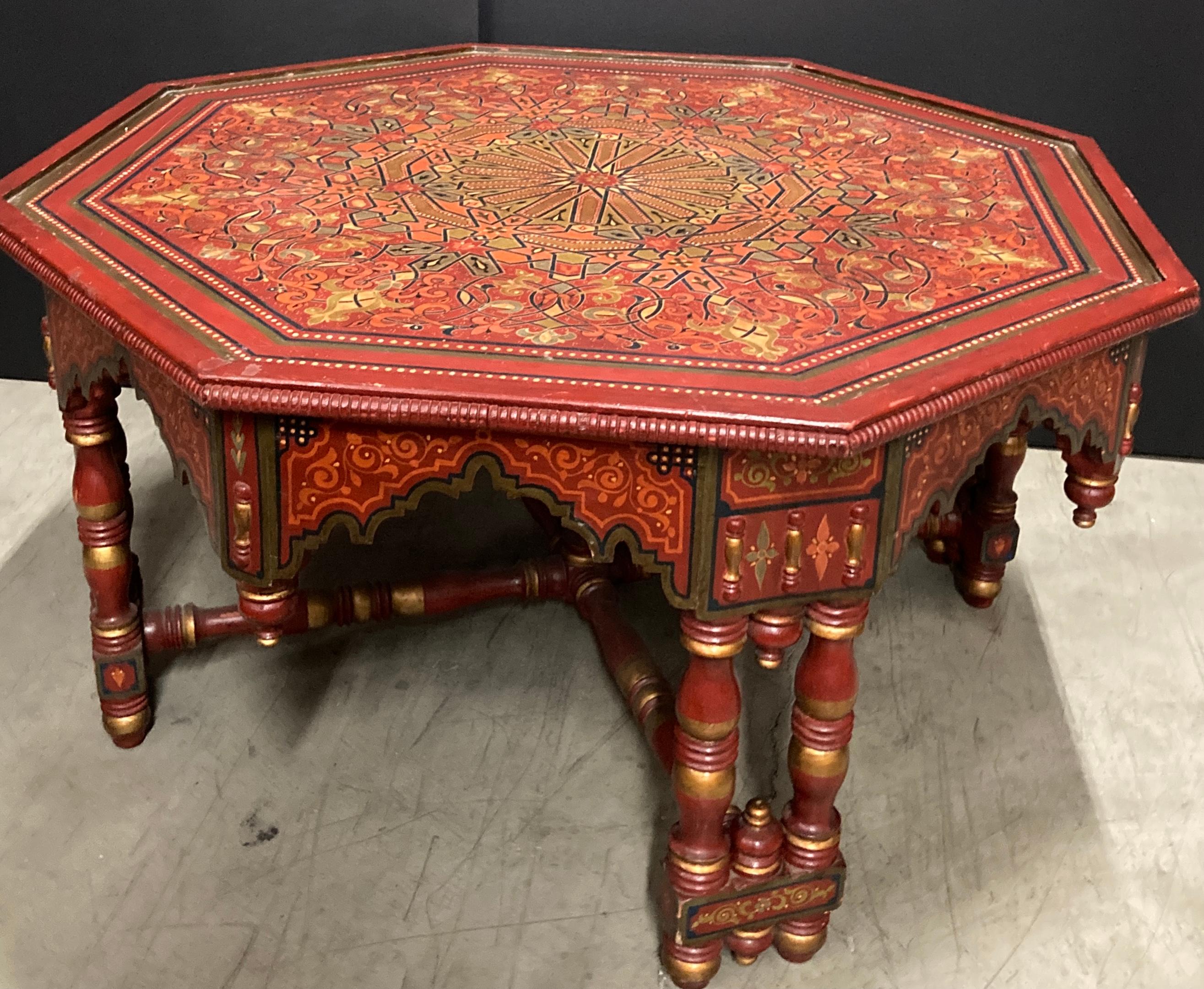 Hand-crafted Hand-Painted Red Octagonal Moroccan Coffee Table 6