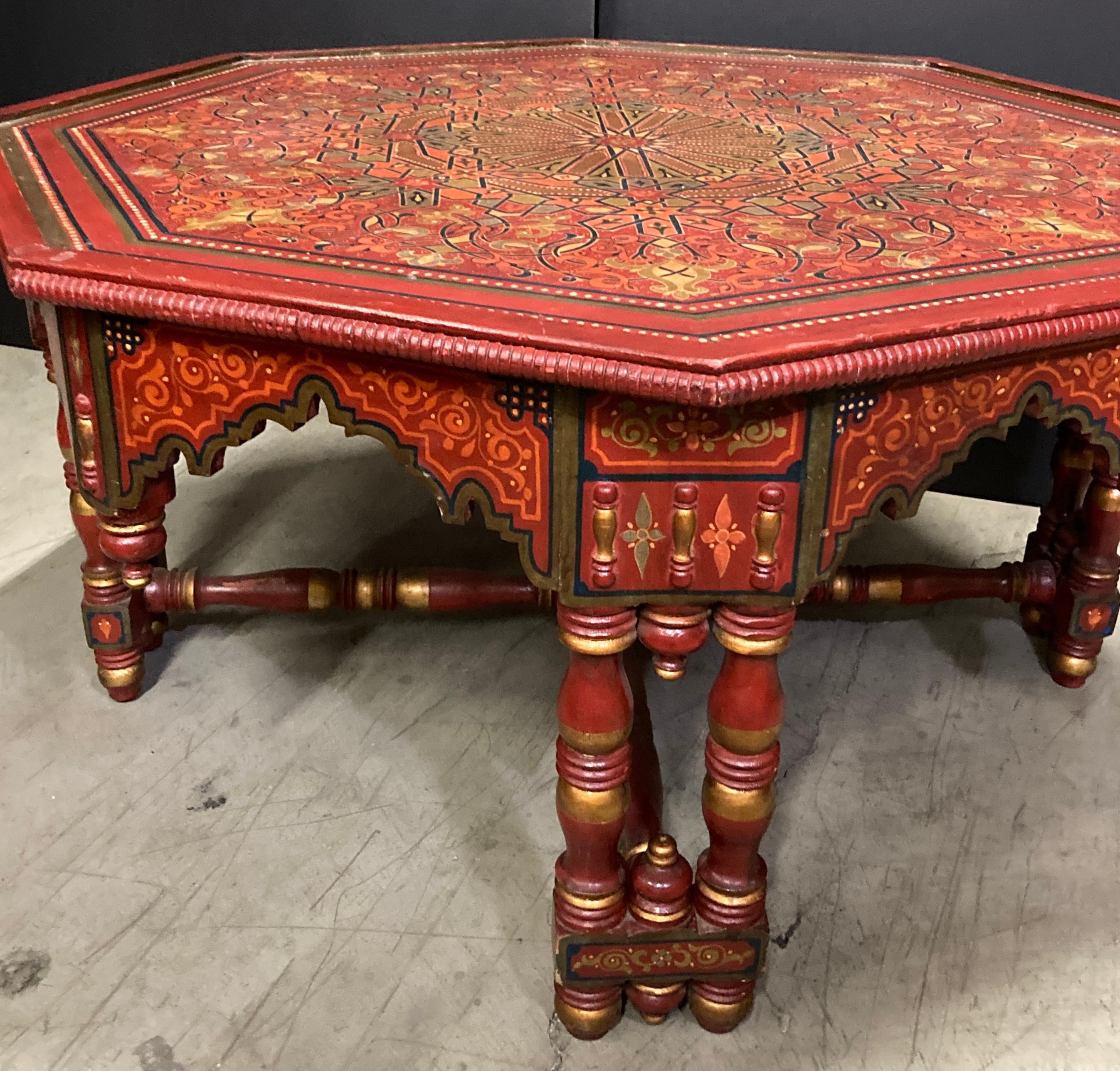 Hand-crafted Hand-Painted Red Octagonal Moroccan Coffee Table 7