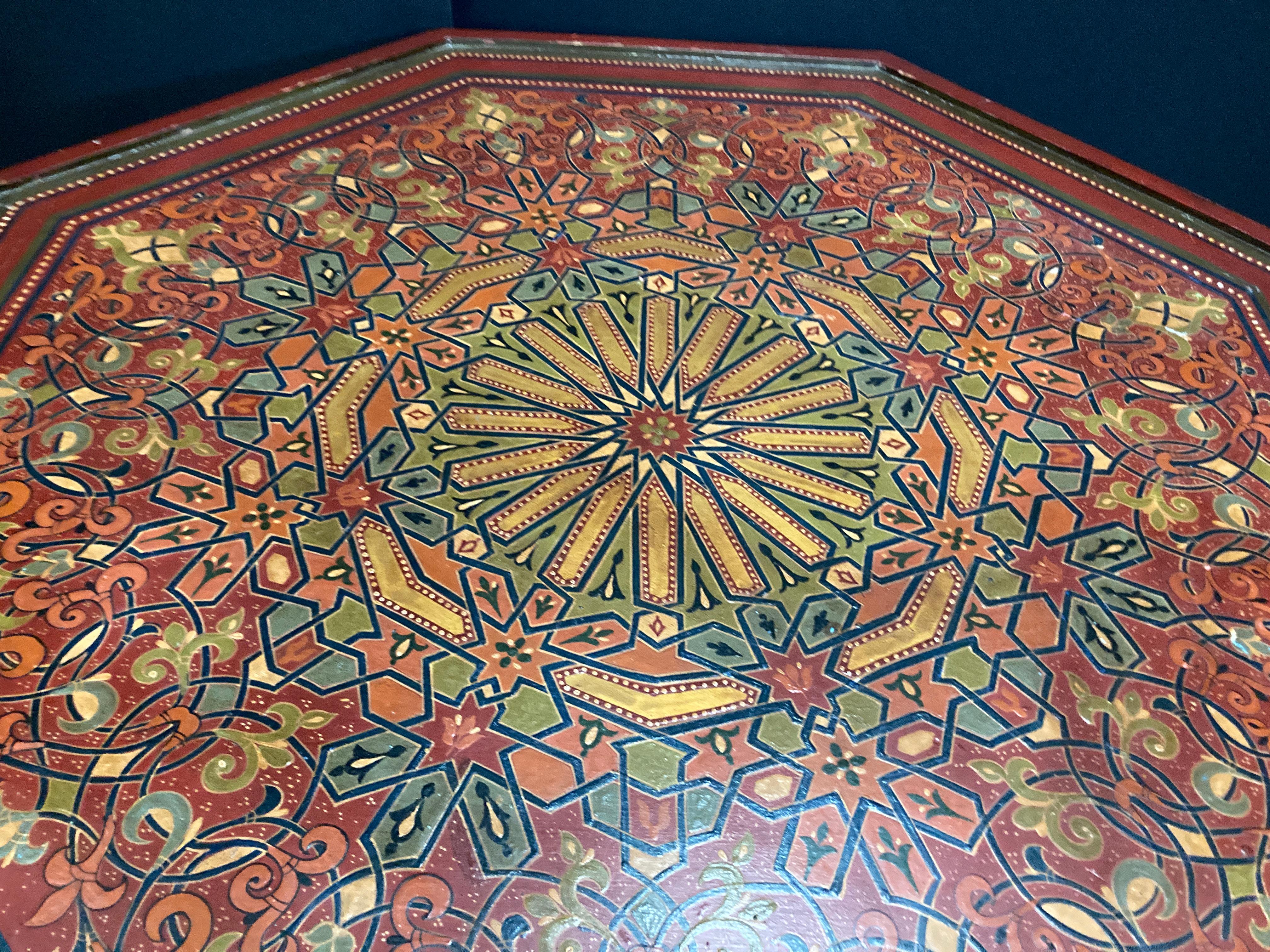 Hand-crafted Hand-Painted Red Octagonal Moroccan Coffee Table In Good Condition In North Hollywood, CA