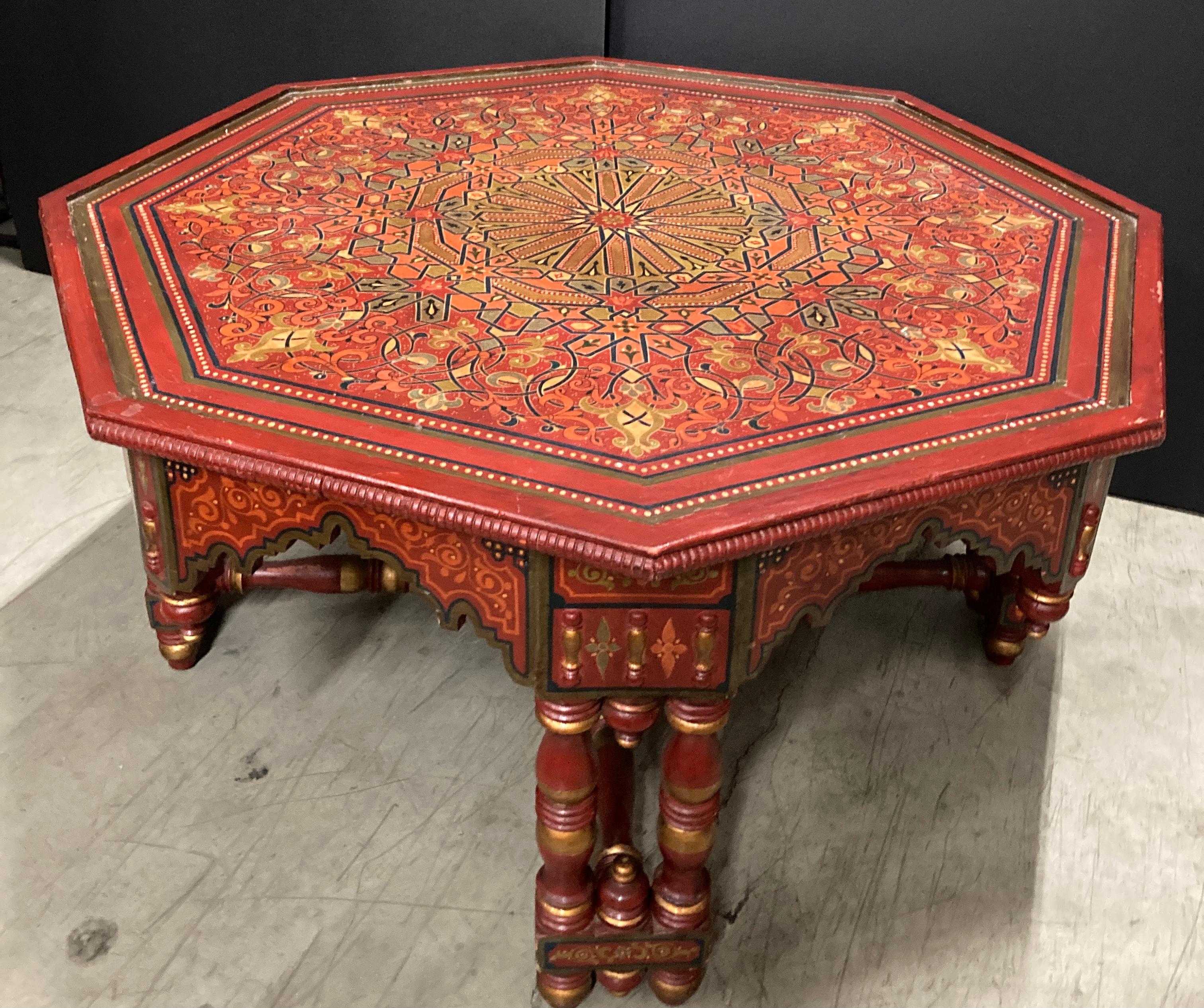 20th Century Hand-crafted Hand-Painted Red Octagonal Moroccan Coffee Table