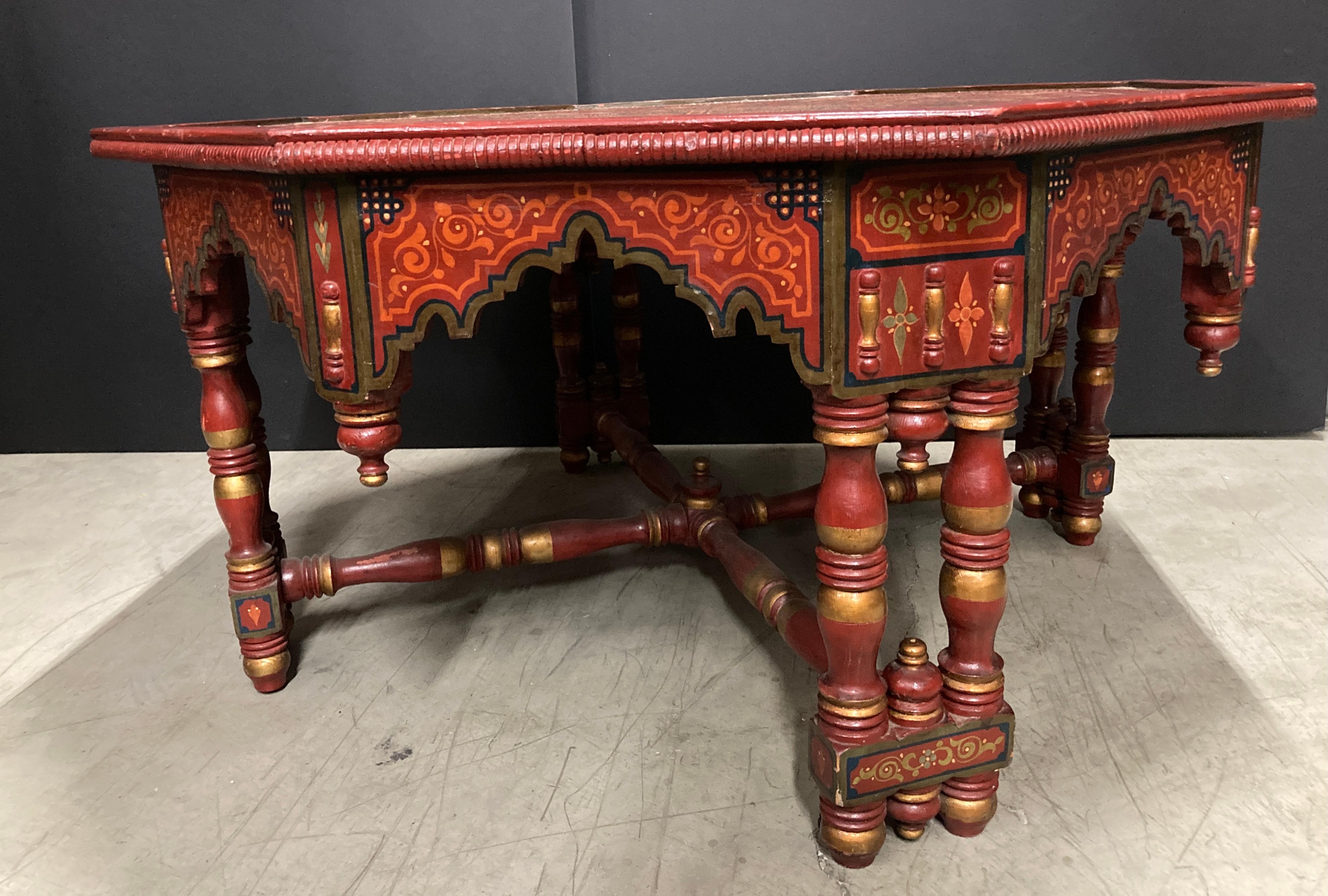 Hand-crafted Hand-Painted Red Octagonal Moroccan Coffee Table 1