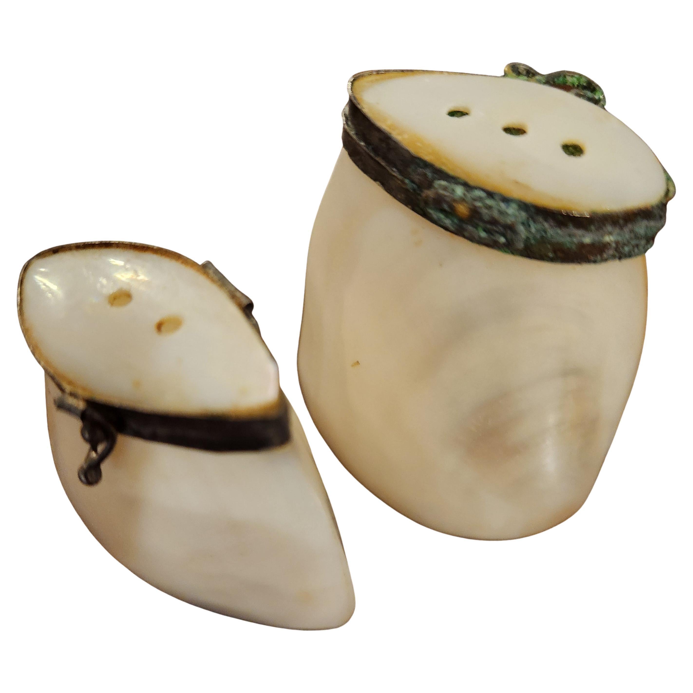 Mid-Century Modern Hand-Crafted Indian Mother of Pearl Shell Salt & Pepper Shaker Set