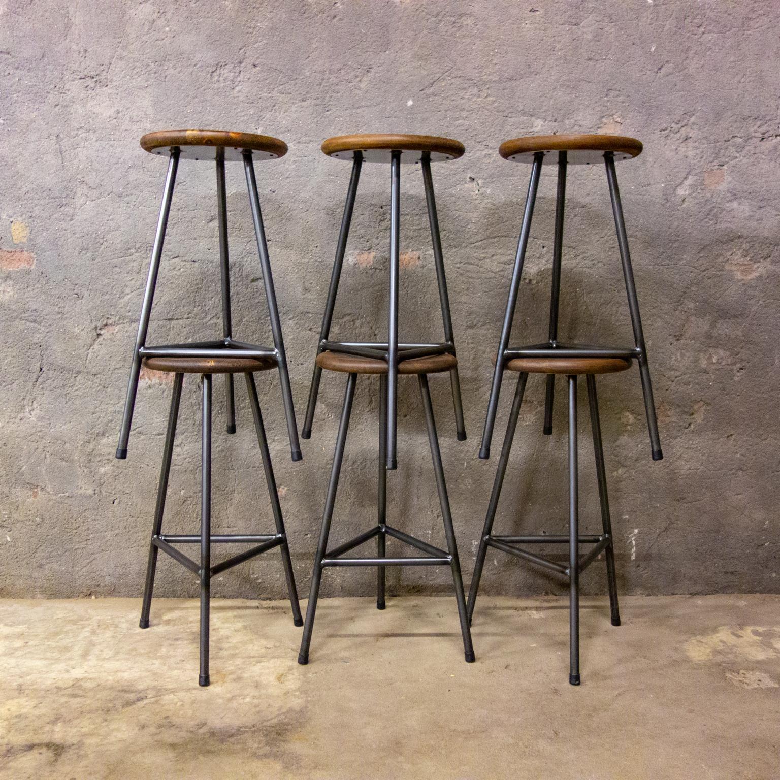 Handcrafted Industrial Bar Stools For Sale 7