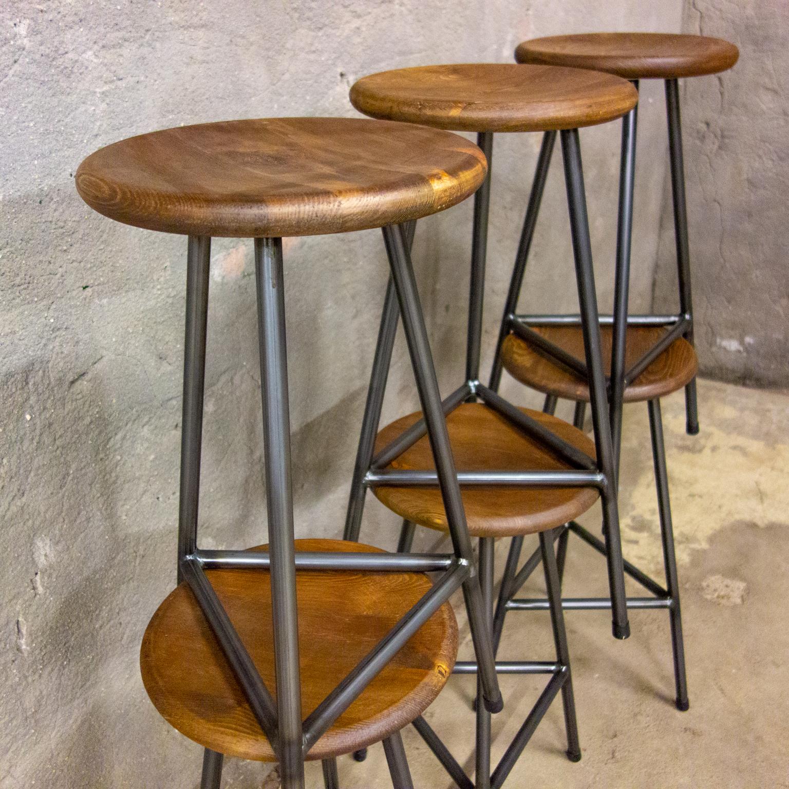 Handcrafted Industrial Bar Stools For Sale 8