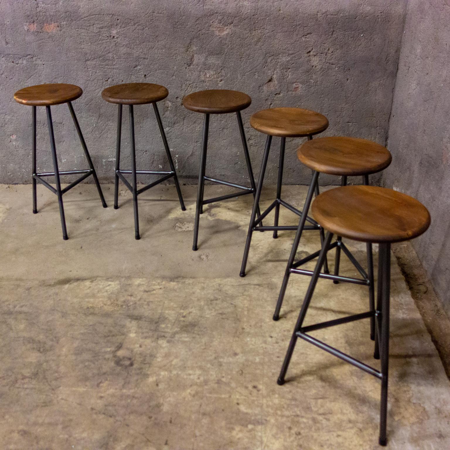 Dutch Handcrafted Industrial Bar Stools For Sale