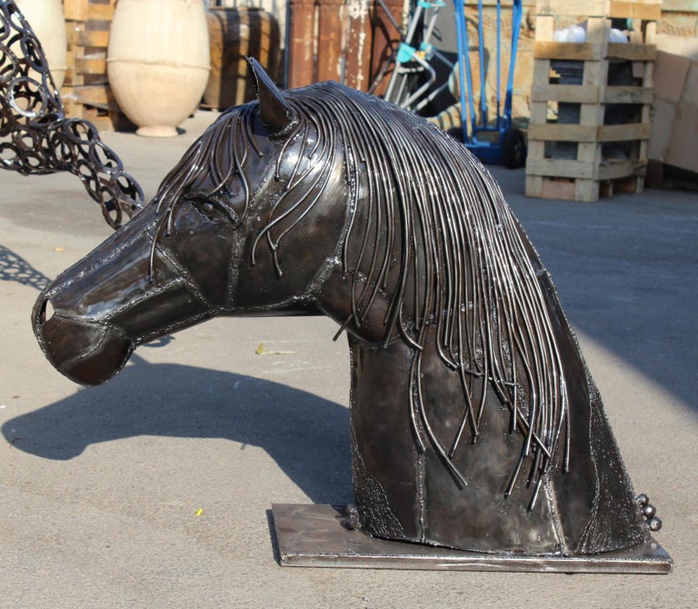 Hand Crafted Iron Horse Head with a Polished Shiny Finish For Sale at