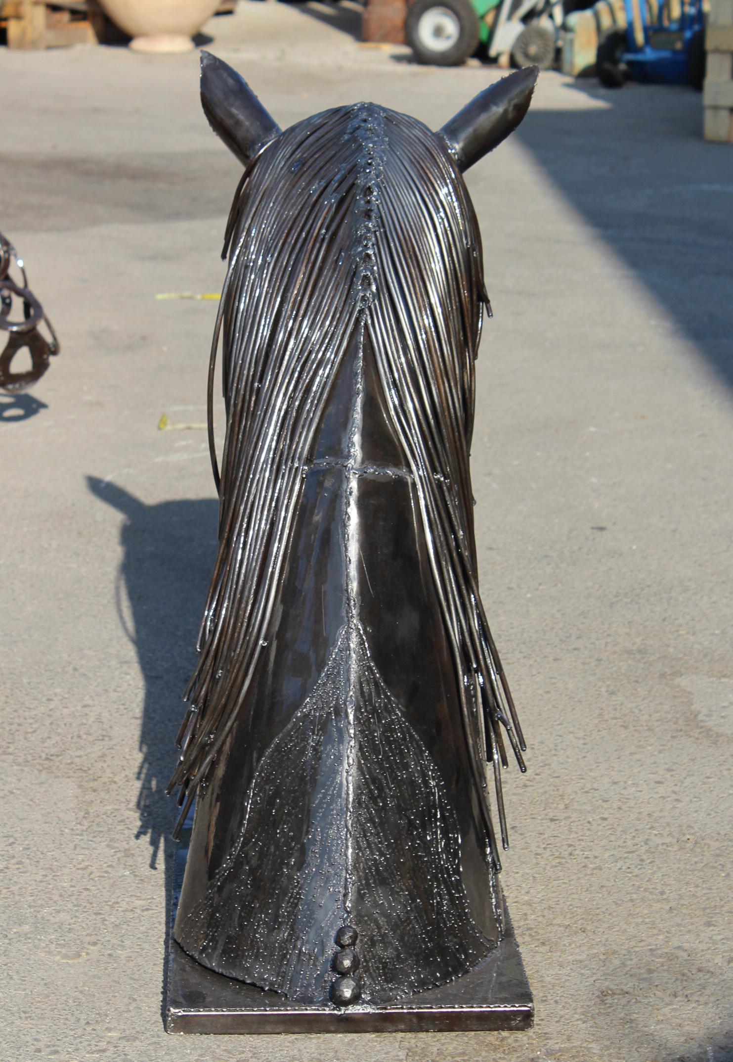 Hand Crafted Iron Horse Head with a Polished Shiny Finish In Good Condition For Sale In Marbella, ES