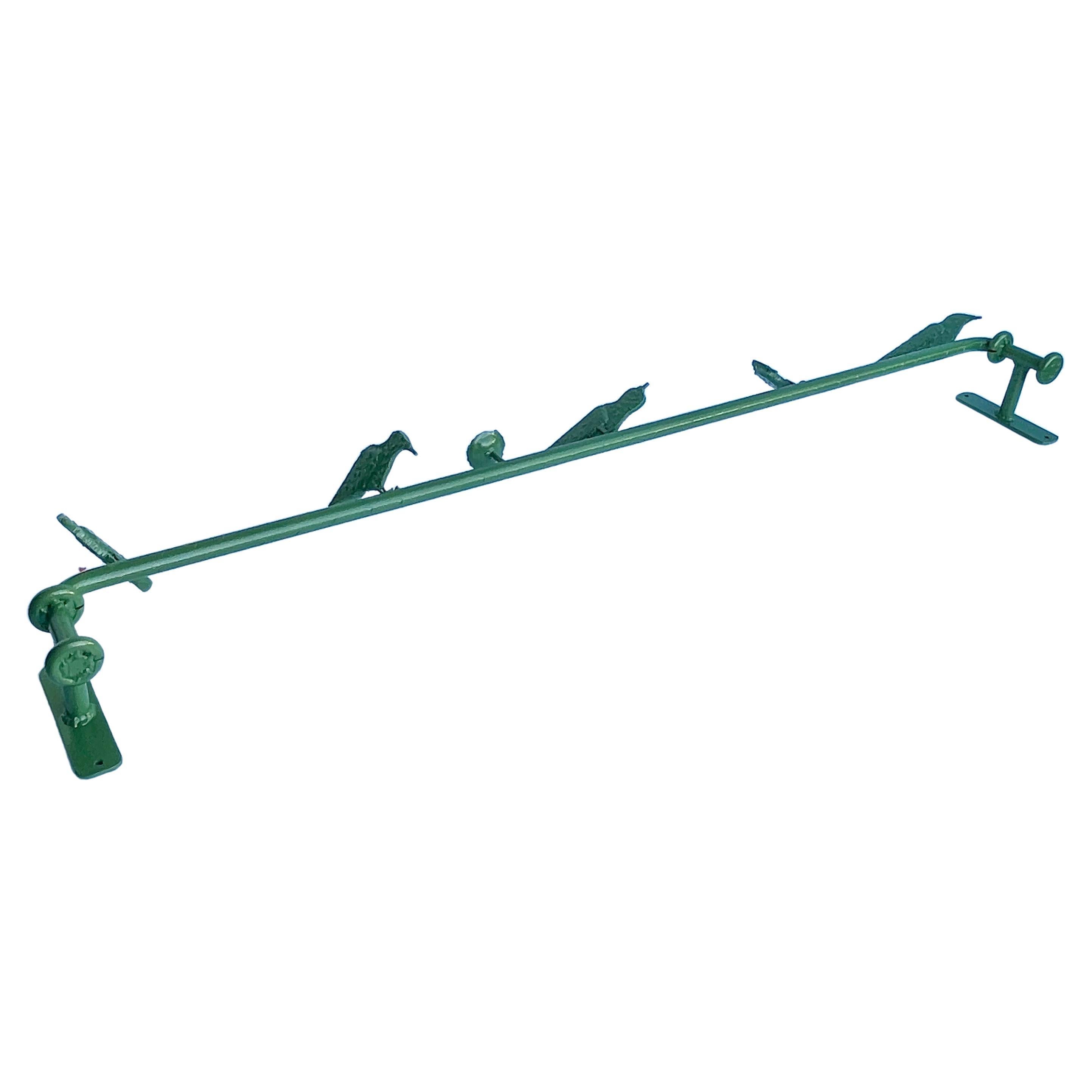 Hand-Crafted Iron Wall Bar Rod With Birds, Green Powder-Coated For Sale 4