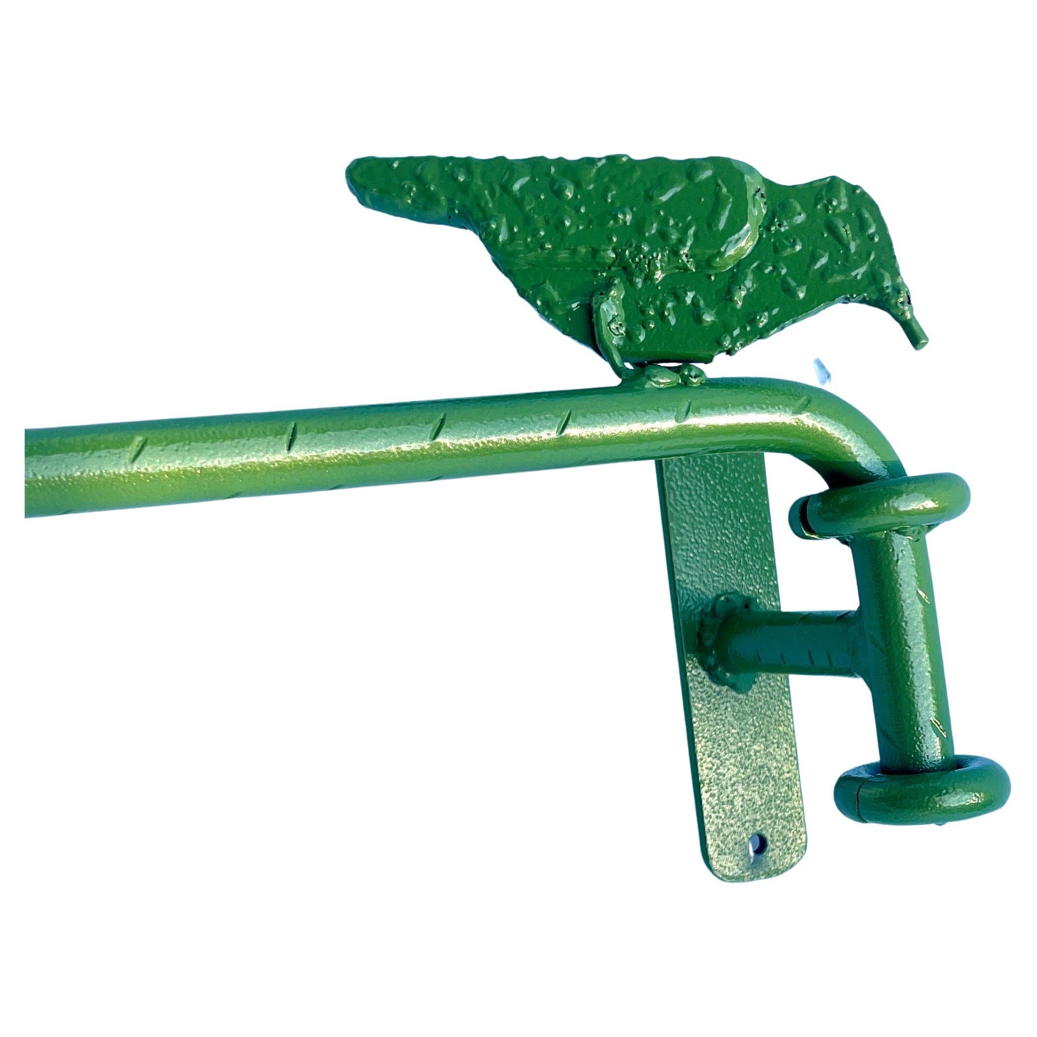 American Hand-Crafted Iron Wall Bar Rod With Birds, Green Powder-Coated For Sale