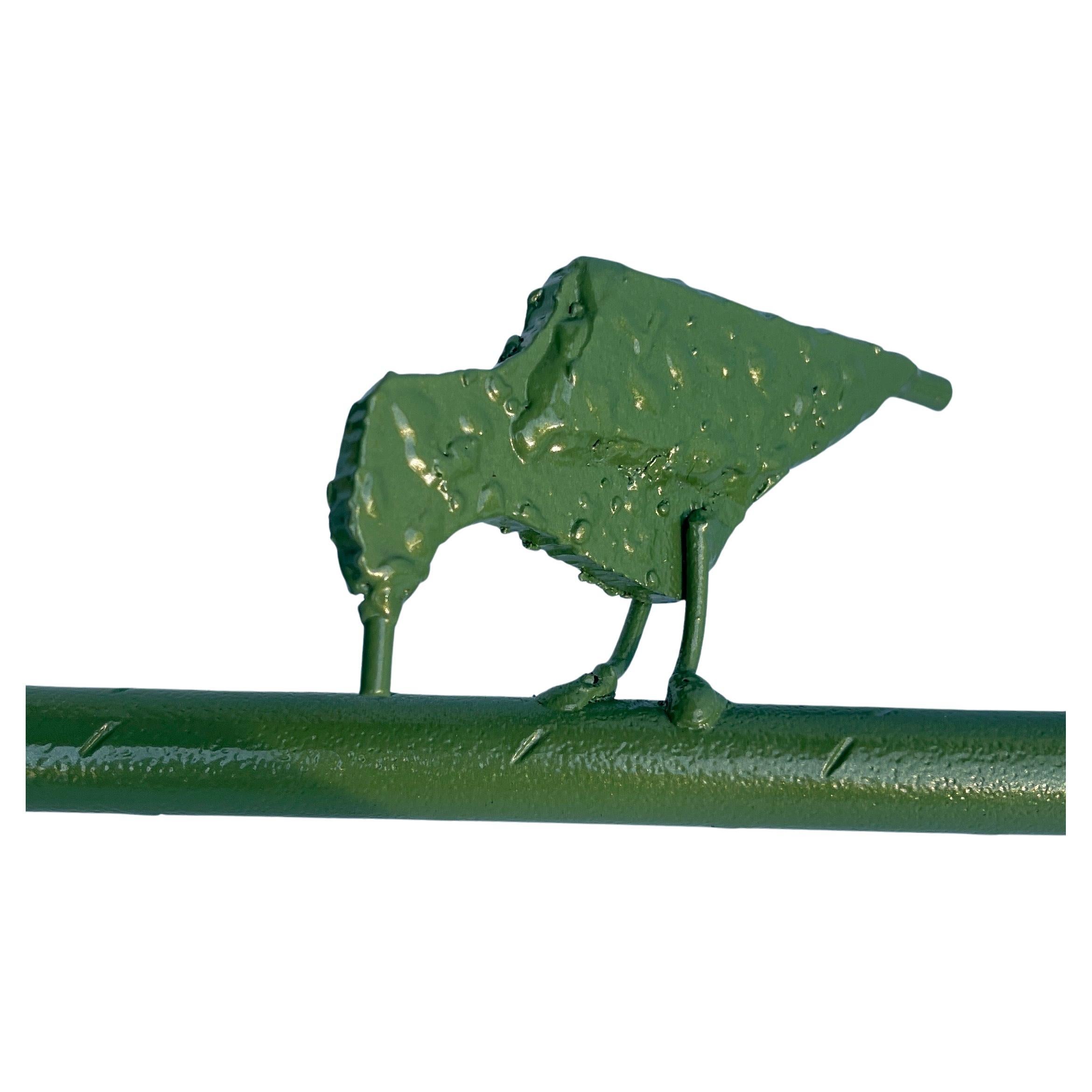 Hand-Crafted Iron Wall Bar Rod With Birds, Green Powder-Coated In Good Condition For Sale In Haddonfield, NJ