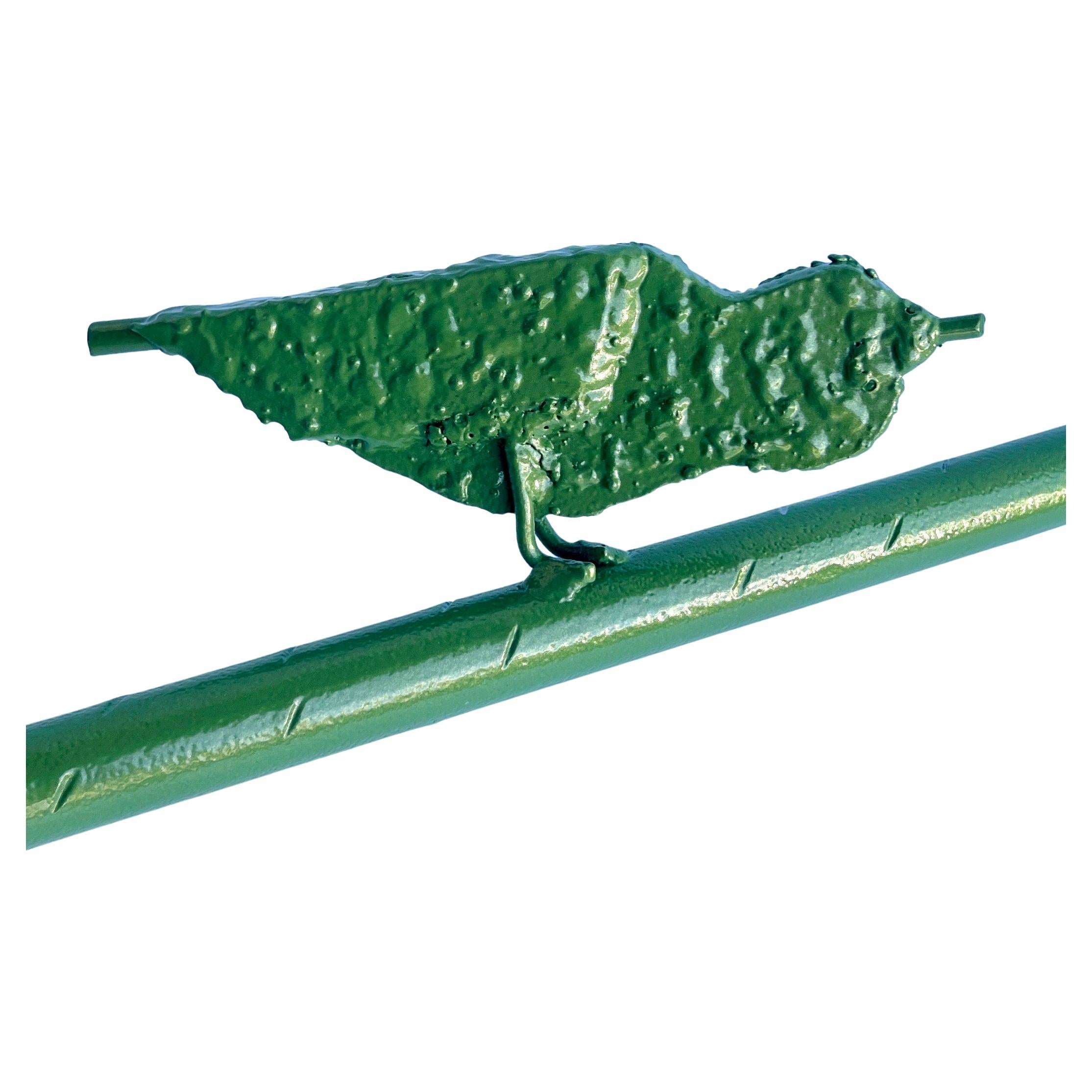 Late 20th Century Hand-Crafted Iron Wall Bar Rod With Birds, Green Powder-Coated For Sale