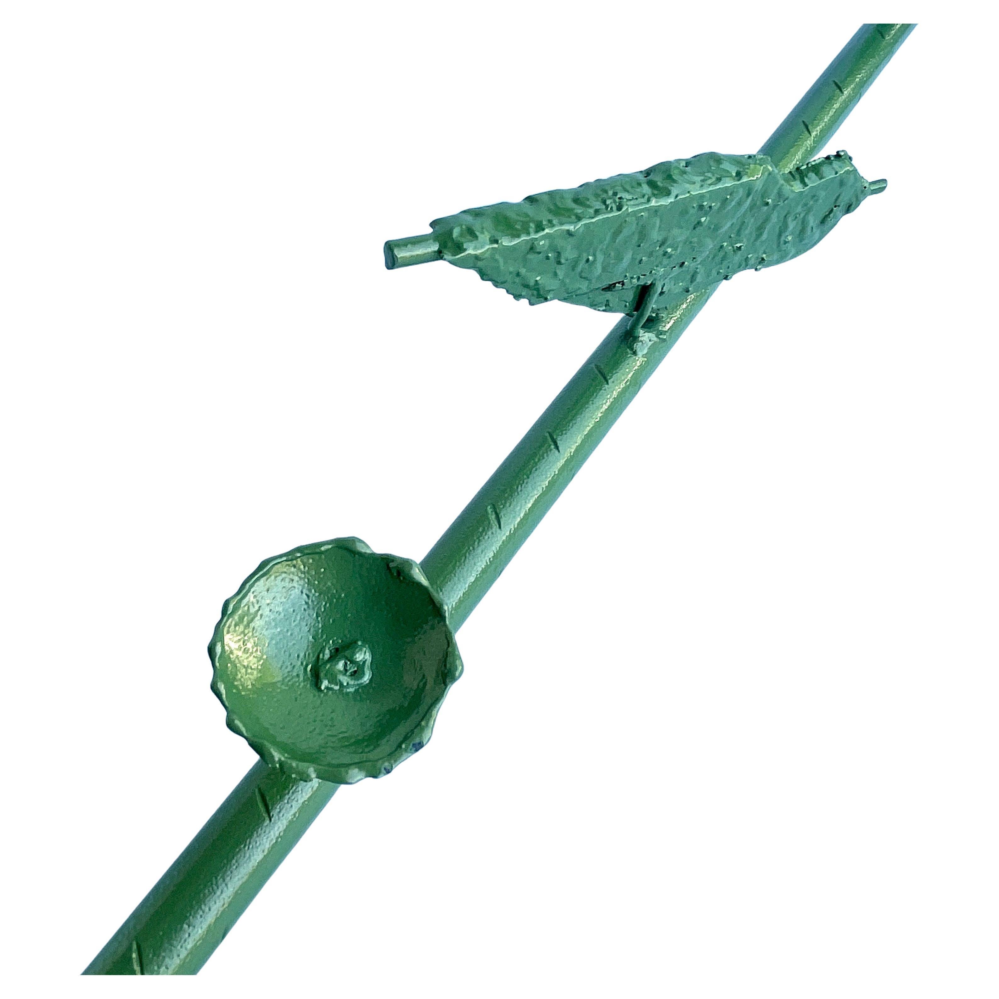 Wrought Iron Hand-Crafted Iron Wall Bar Rod With Birds, Green Powder-Coated For Sale