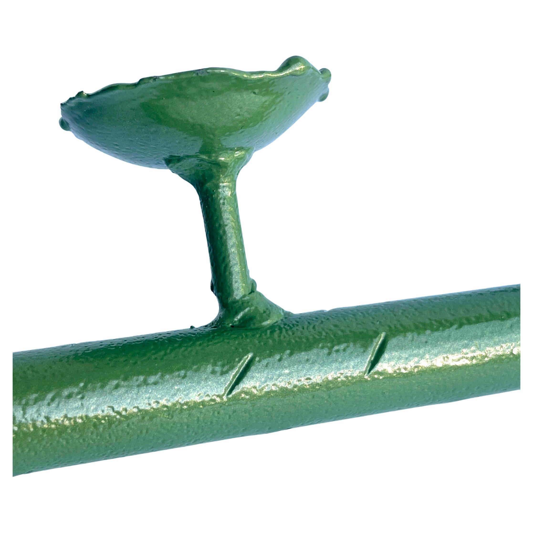 Hand-Crafted Iron Wall Bar Rod With Birds, Green Powder-Coated For Sale 1