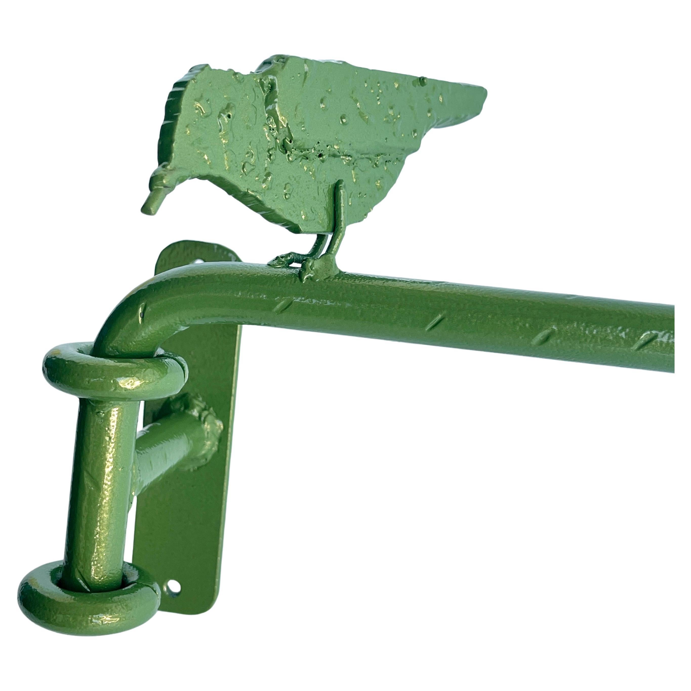 Hand-Crafted Iron Wall Bar Rod With Birds, Green Powder-Coated For Sale 2