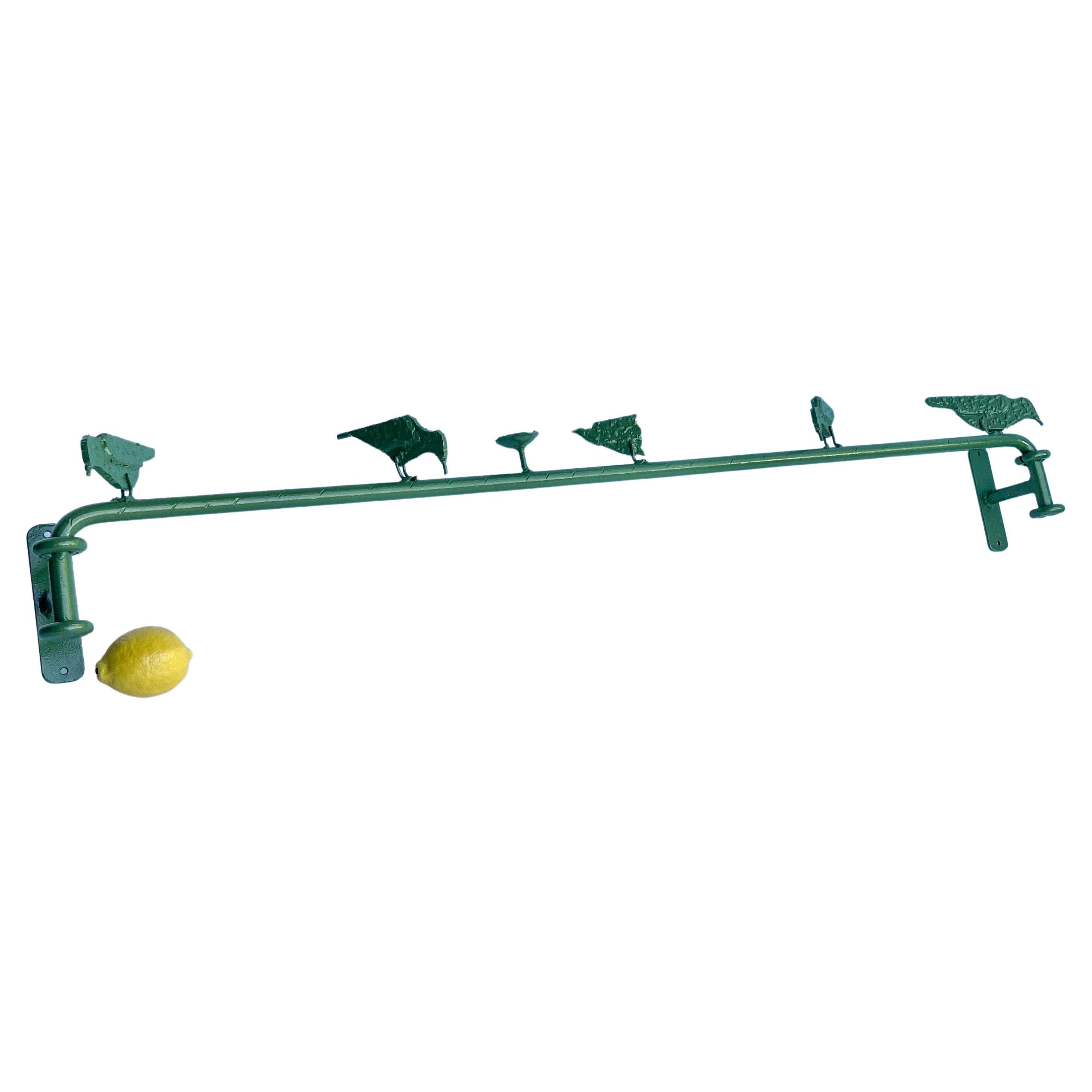 Hand-Crafted Iron Wall Bar Rod With Birds, Green Powder-Coated