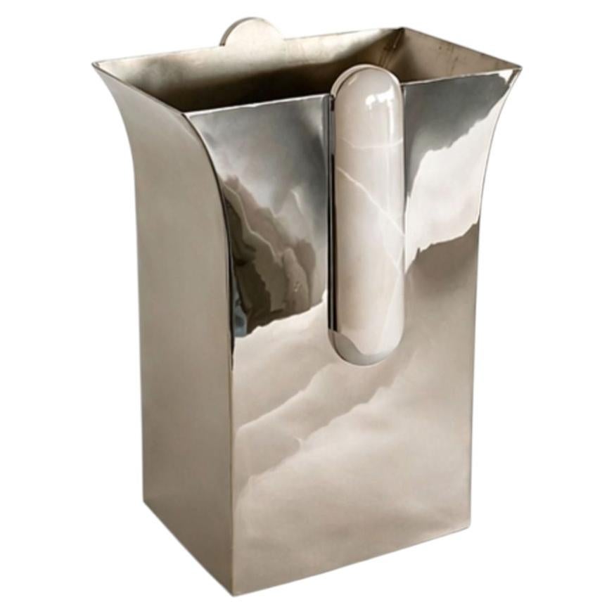 Hand-Crafted Large Vase by AIREDELSUR & Shiva Safai, Cream Onyx & Silver Alpaca