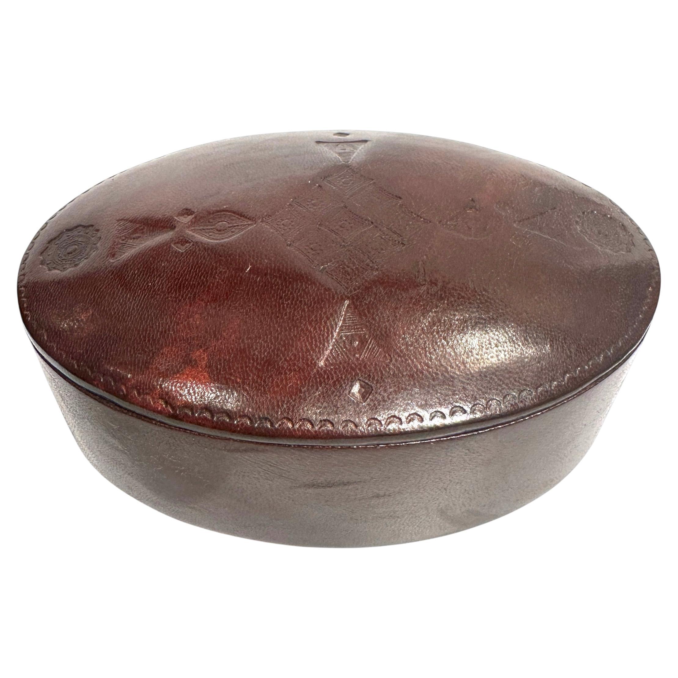 Hand Crafted Leather Covered Oval Tuareg Trinket Box