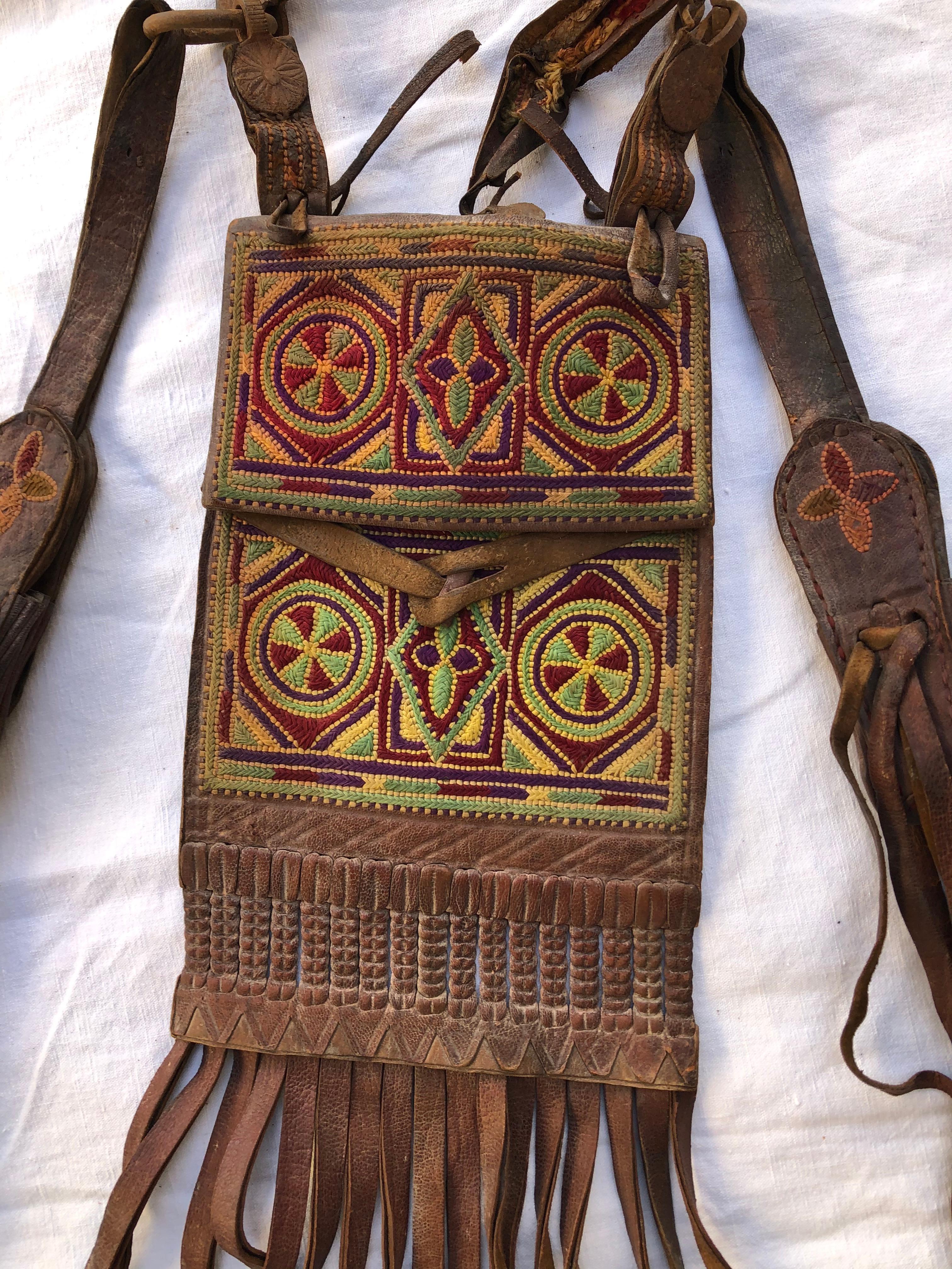 Moroccan Hand-Crafted Leather Sahara Tribal Tuareg Berber Bag