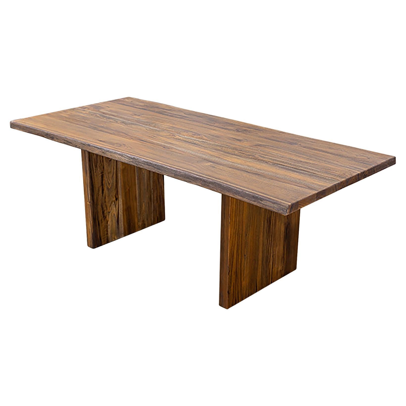 Hand Crafted Live Edge Teak Sand Blasted Autumn Dining/Conference Table For Sale