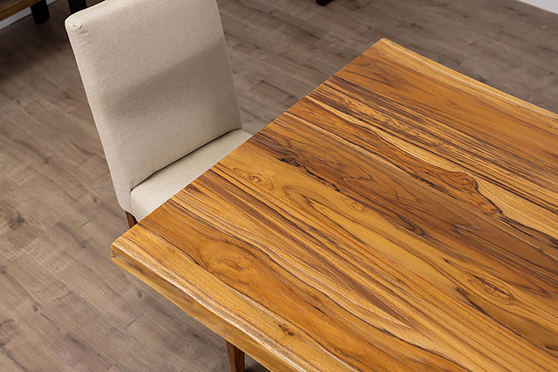 Hand-Crafted Hand Crafted Live Edge Teak Smooth Natural Dining/Conference Table For Sale