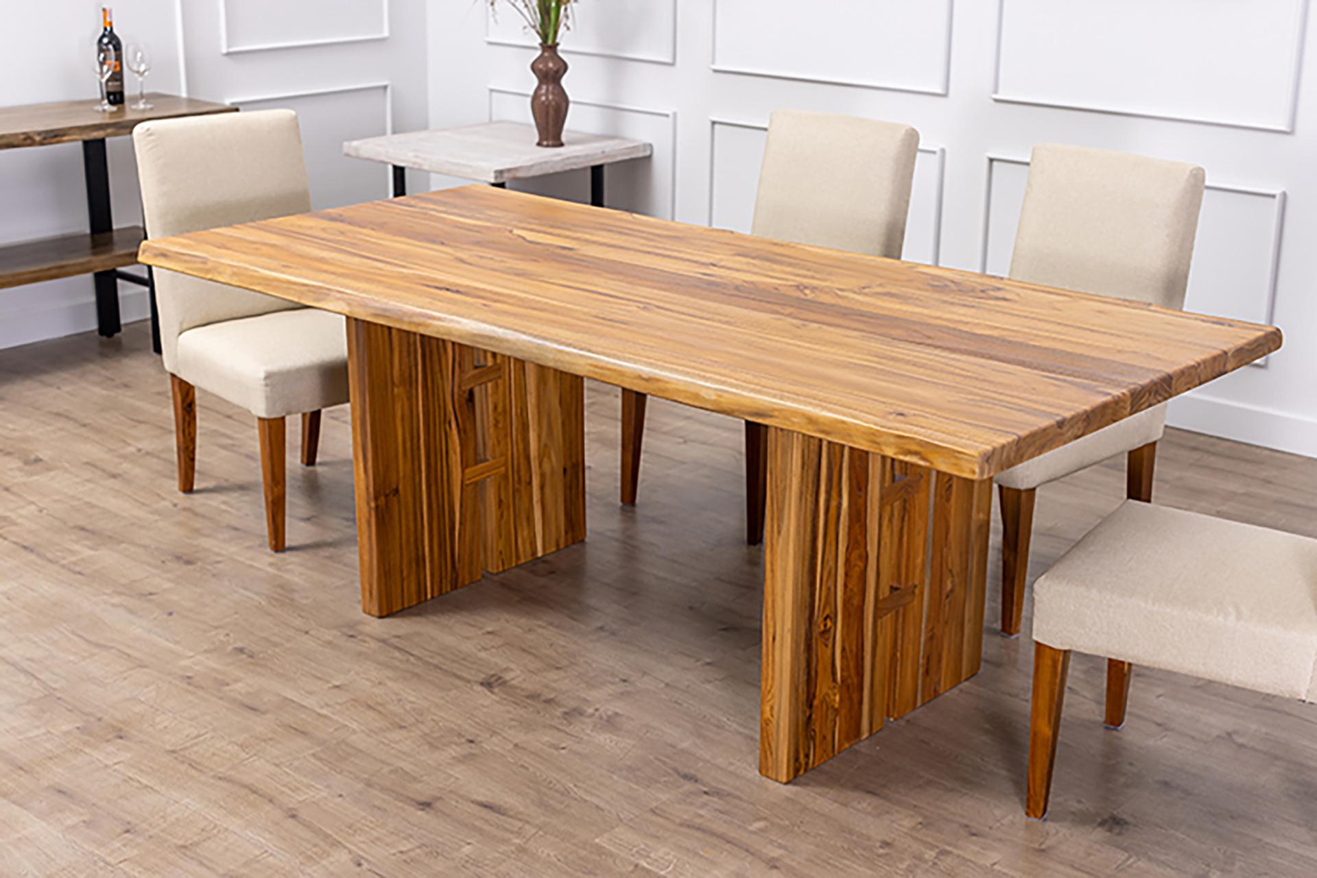 Contemporary Hand Crafted Live Edge Teak Smooth Natural Dining/Conference Table For Sale