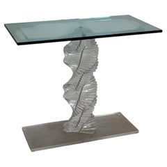 Lucite Helix Console Table with Custom Glass Top, Post Modern 1980s Handmade
