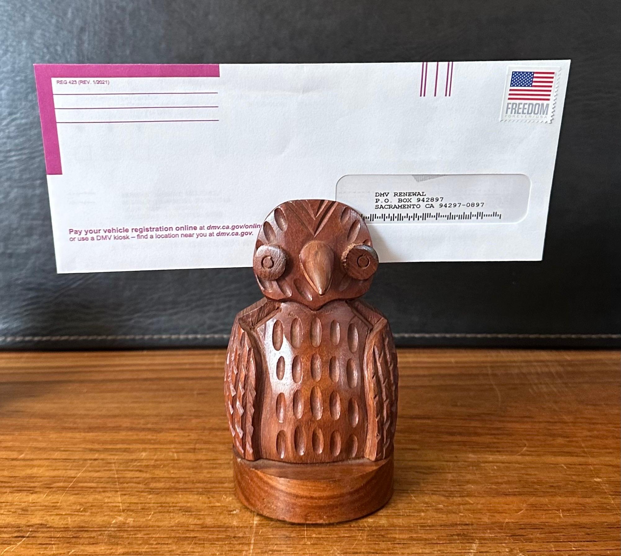Hand Crafted Mahogany Wood Owl Letter Holder / Sculpture For Sale 5