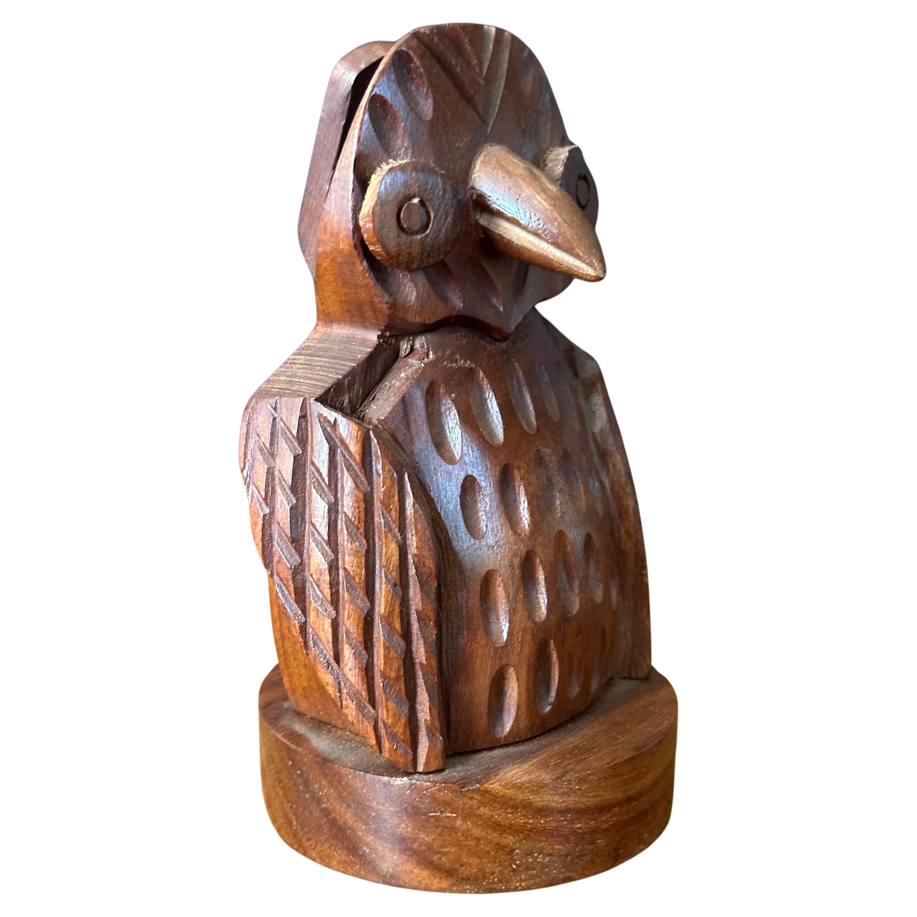 American Hand Crafted Mahogany Wood Owl Letter Holder / Sculpture For Sale